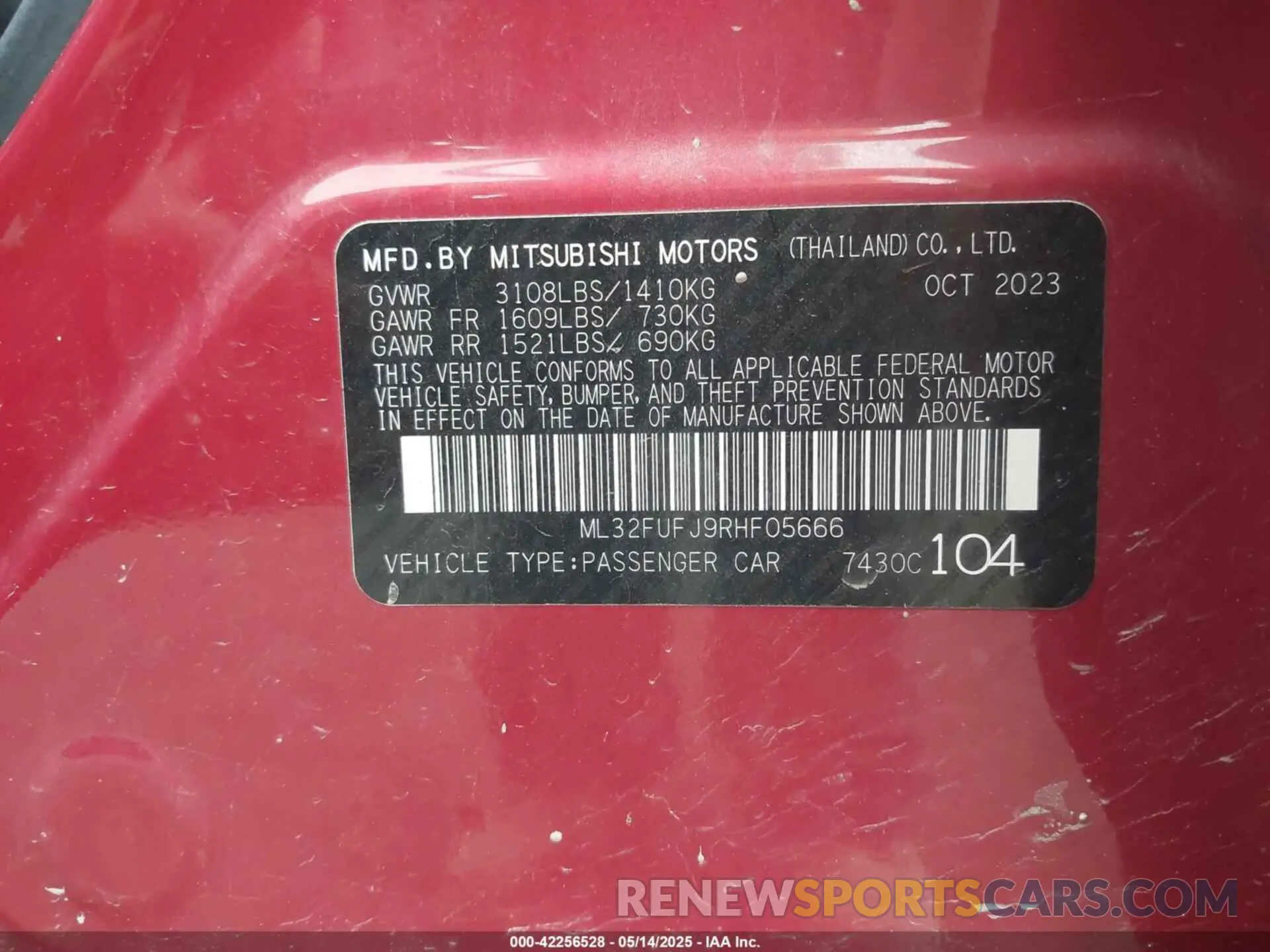 9 Photograph of a damaged car ML32FUFJ9RHF05666 MITSUBISHI MIRAGE G4 2024