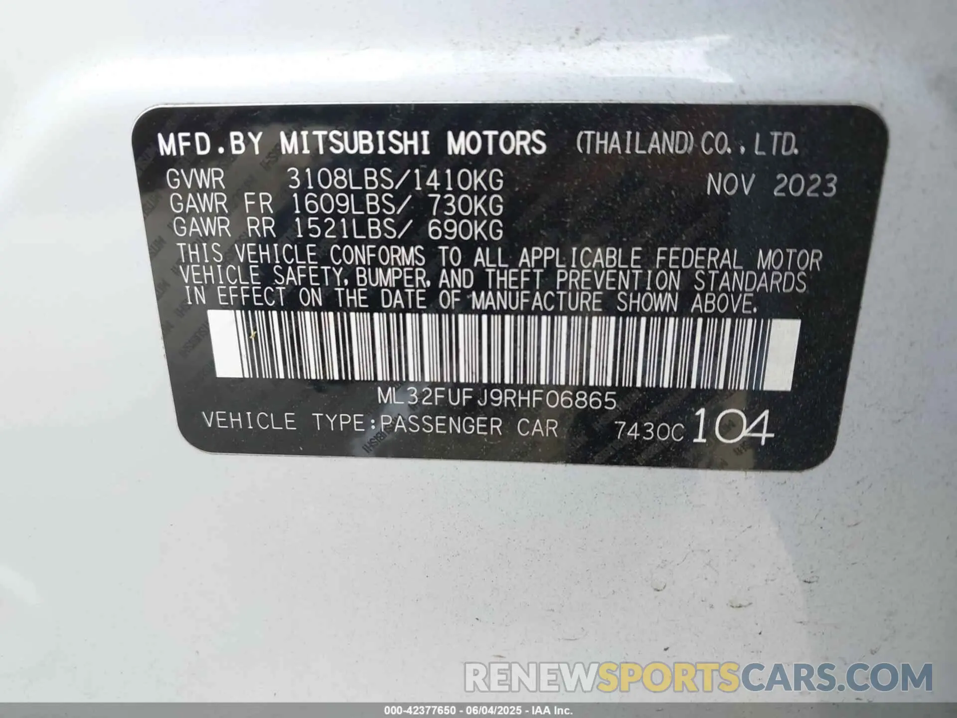 9 Photograph of a damaged car ML32FUFJ9RHF06865 MITSUBISHI MIRAGE G4 2024