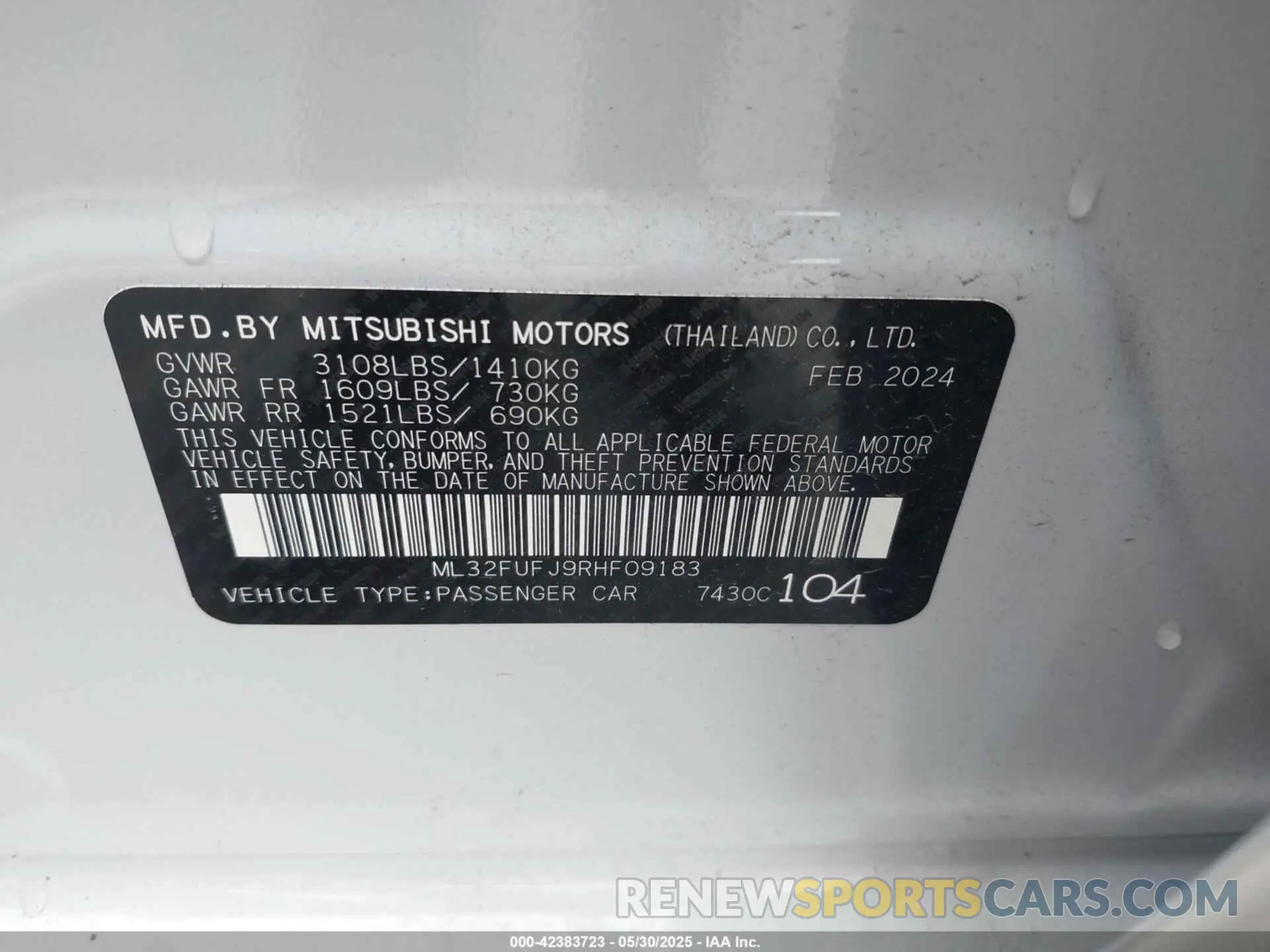 9 Photograph of a damaged car ML32FUFJ9RHF09183 MITSUBISHI MIRAGE G4 2024