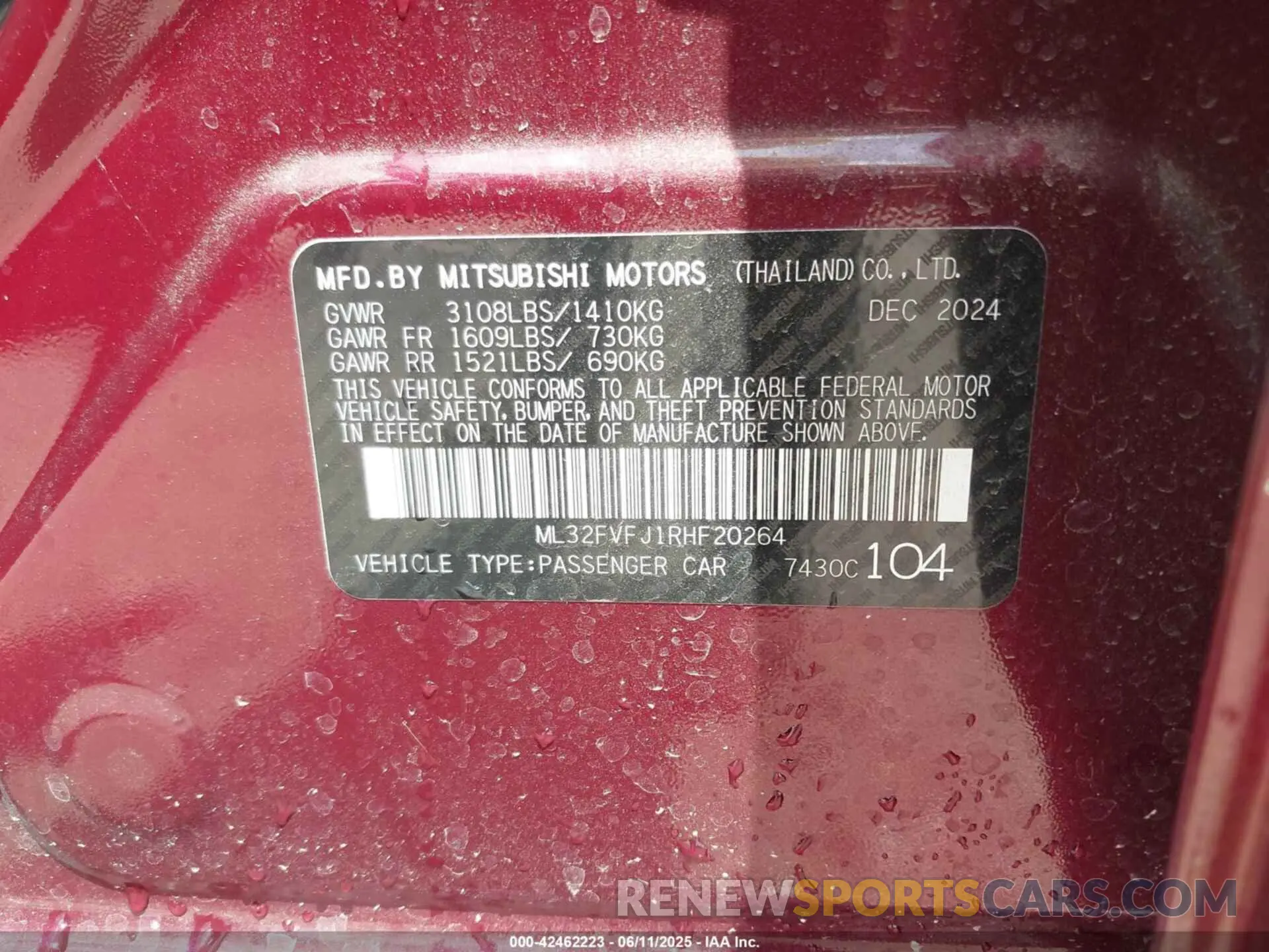 9 Photograph of a damaged car ML32FVFJ1RHF20264 MITSUBISHI MIRAGE G4 2024