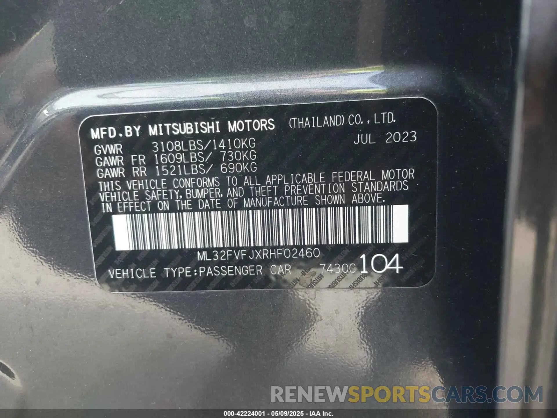 9 Photograph of a damaged car ML32FVFJXRHF02460 MITSUBISHI MIRAGE G4 2024