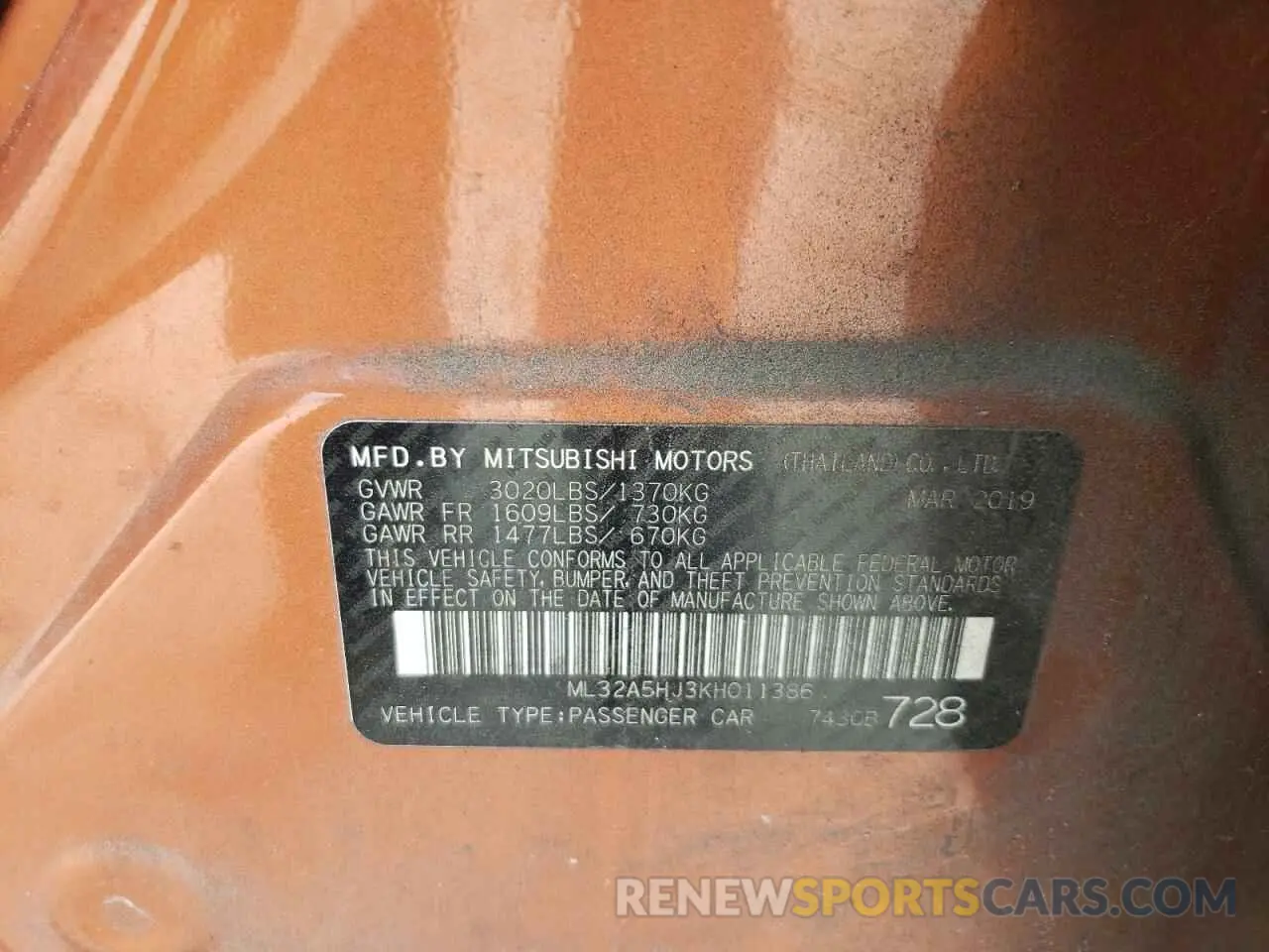 13 Photograph of a damaged car ML32A5HJ3KH011386 MITSUBISHI MIRAGE LE 2019