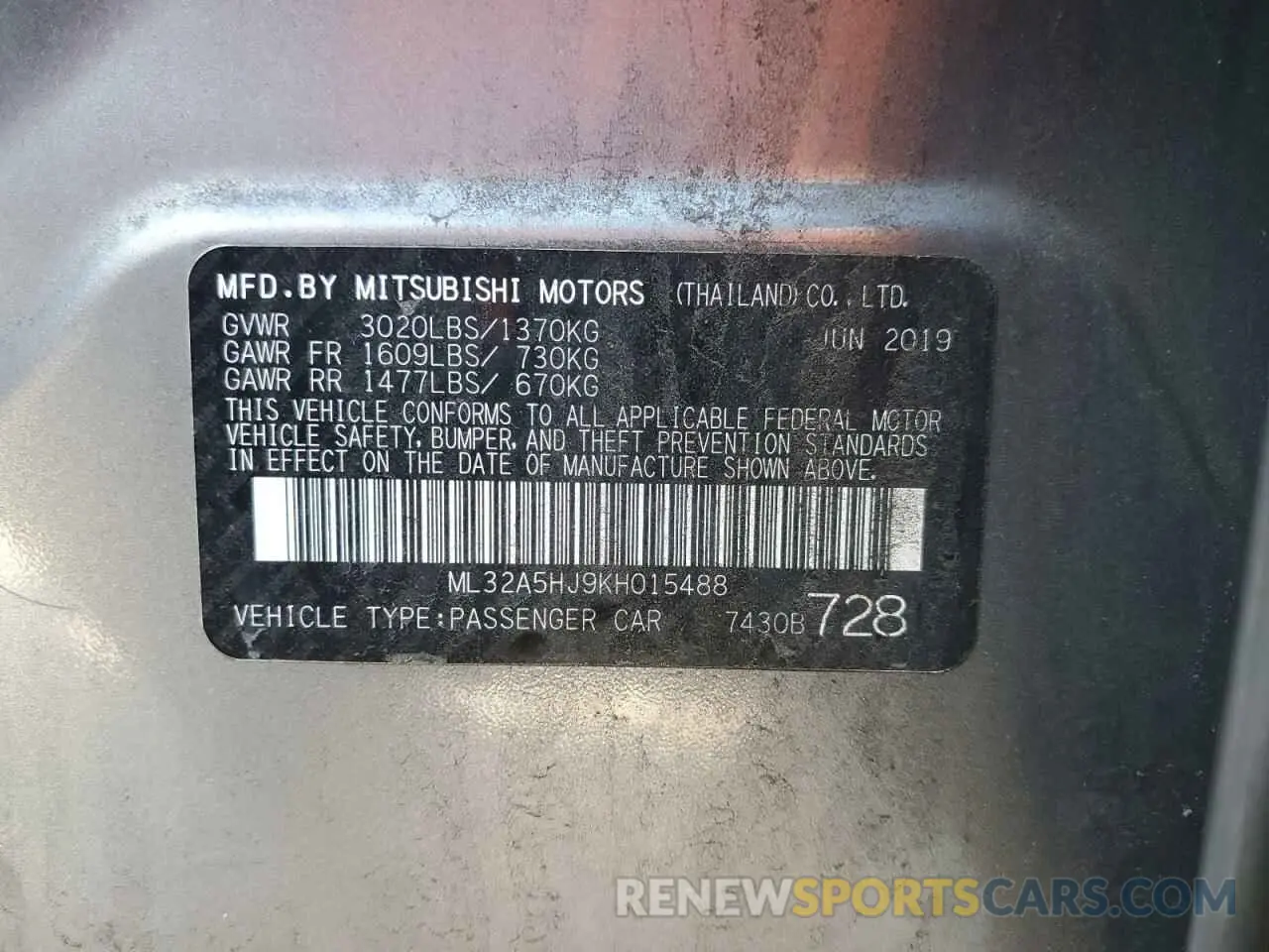 13 Photograph of a damaged car ML32A5HJ9KH015488 MITSUBISHI MIRAGE LE 2019