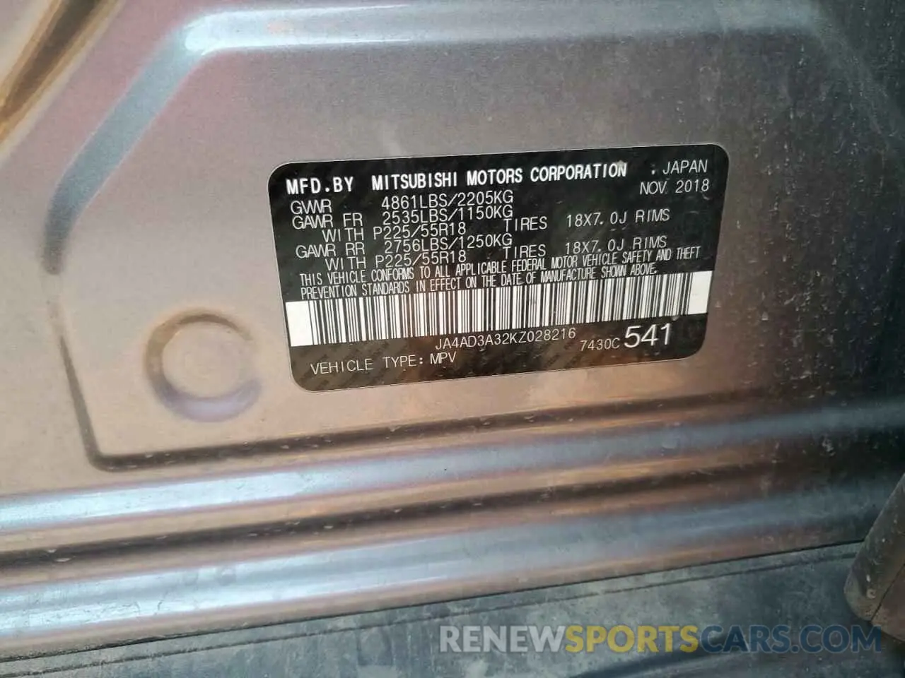 15 Photograph of a damaged car JA4AD3A32KZ028216 MITSUBISHI OUTLANDER 2019
