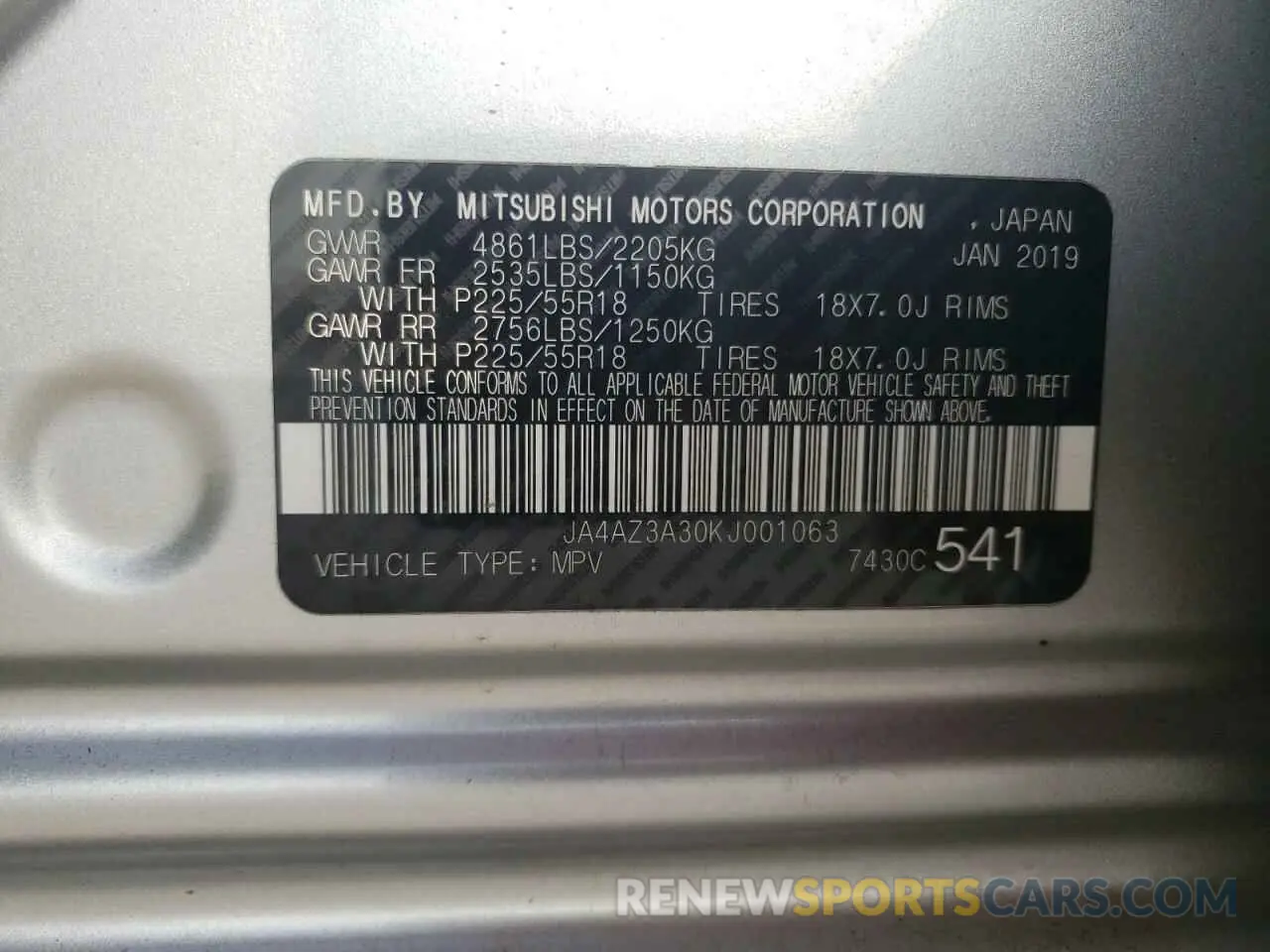 13 Photograph of a damaged car JA4AZ3A30KJ001063 MITSUBISHI OUTLANDER 2019