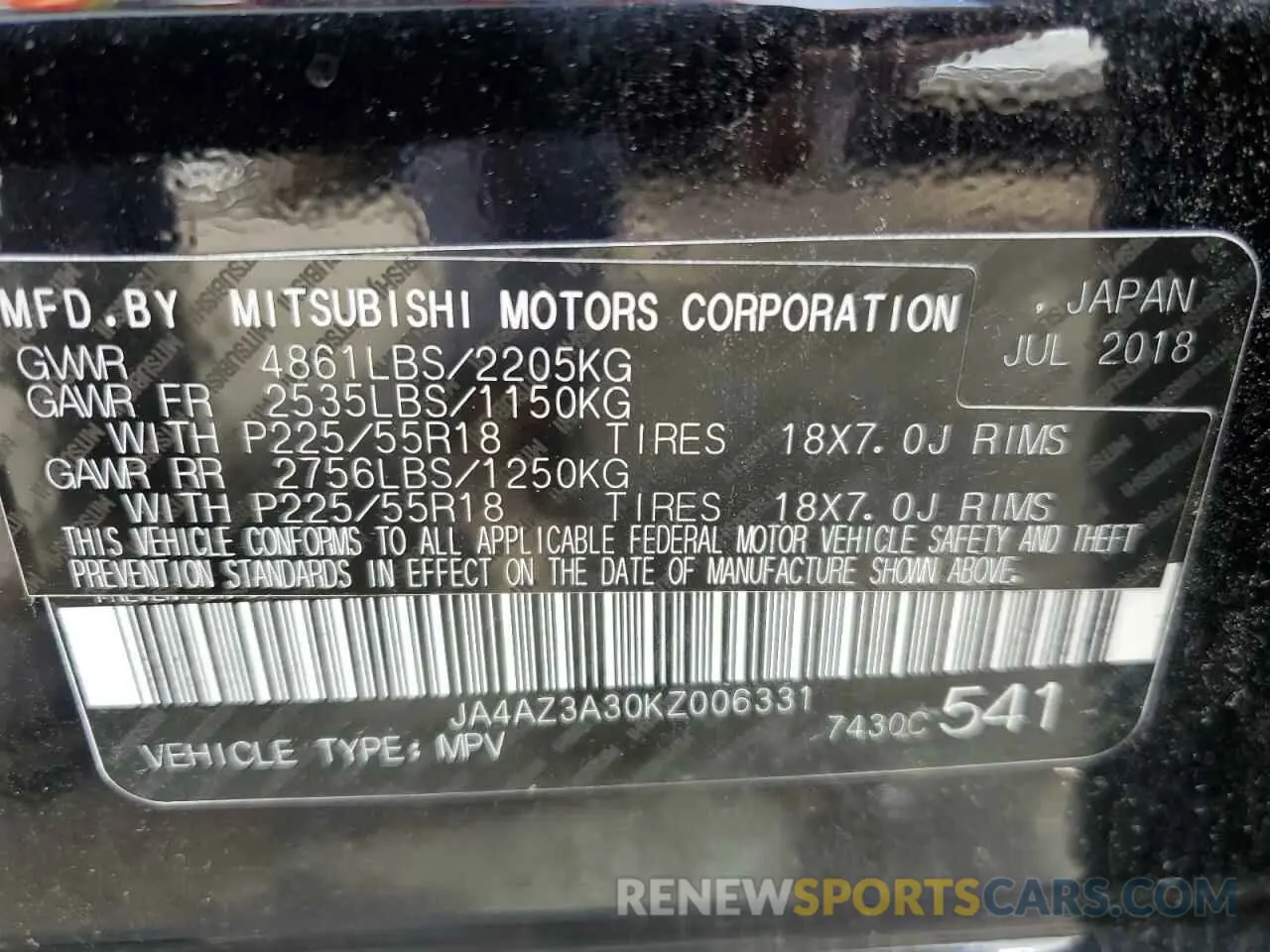 13 Photograph of a damaged car JA4AZ3A30KZ006331 MITSUBISHI OUTLANDER 2019