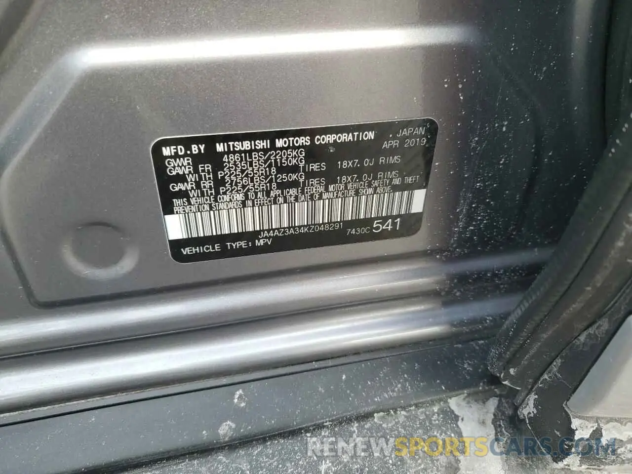 13 Photograph of a damaged car JA4AZ3A34KZ048291 MITSUBISHI OUTLANDER 2019