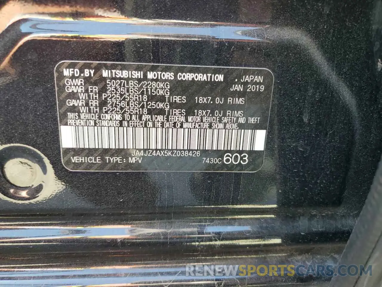 13 Photograph of a damaged car JA4JZ4AX5KZ038426 MITSUBISHI OUTLANDER 2019