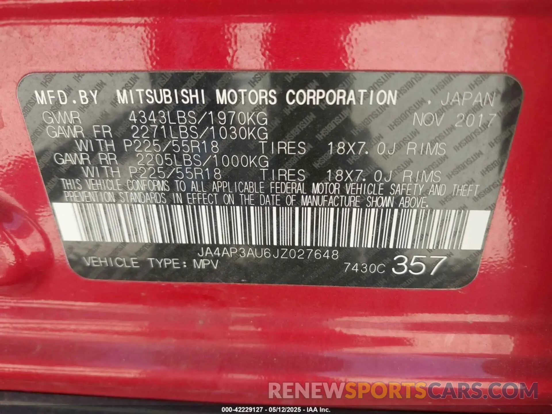 9 Photograph of a damaged car JA4AD3A37LZ034935 MITSUBISHI OUTLANDER 2020