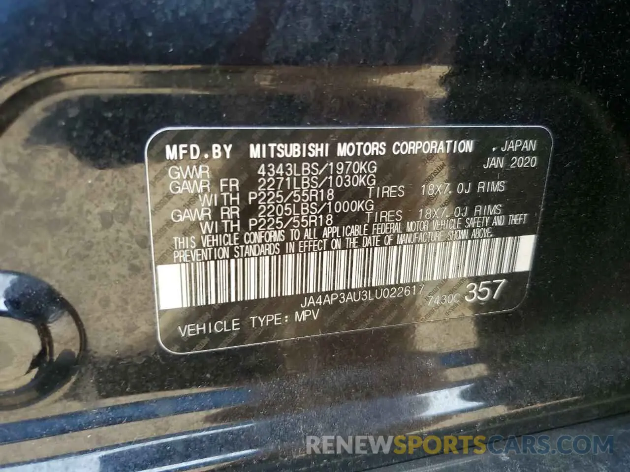 13 Photograph of a damaged car JA4AP3AU3LU022617 MITSUBISHI OUTLANDER 2020