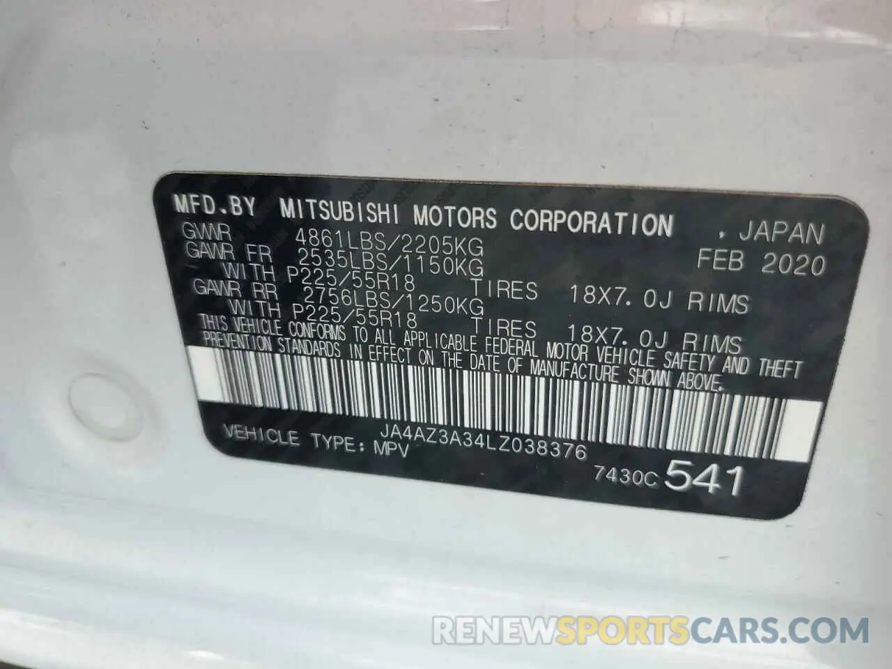 13 Photograph of a damaged car JA4AZ3A34LZ038376 MITSUBISHI OUTLANDER 2020