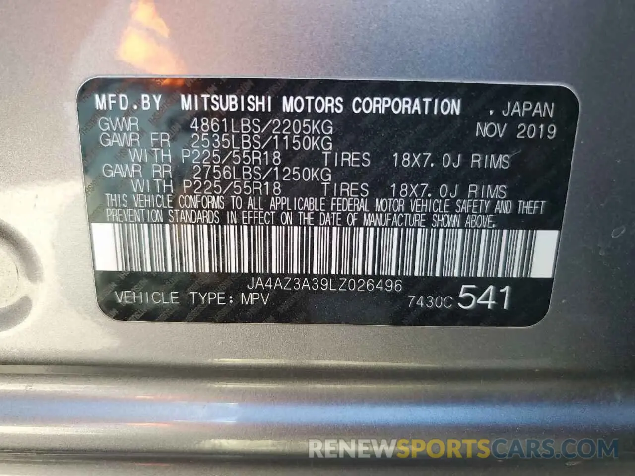 15 Photograph of a damaged car JA4AZ3A39LZ026496 MITSUBISHI OUTLANDER 2020