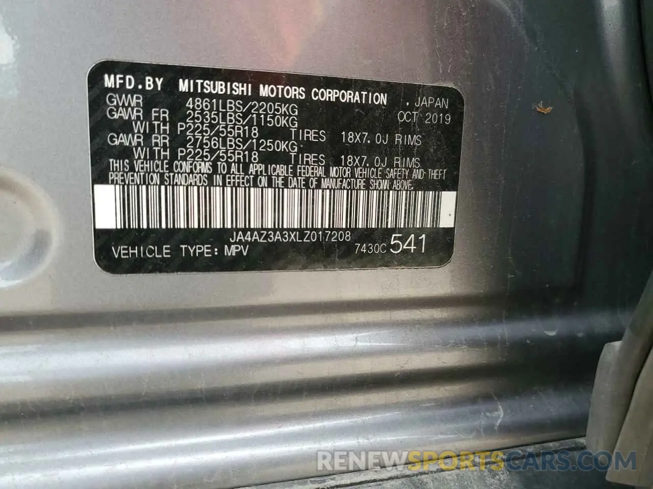 13 Photograph of a damaged car JA4AZ3A3XLZ017208 MITSUBISHI OUTLANDER 2020