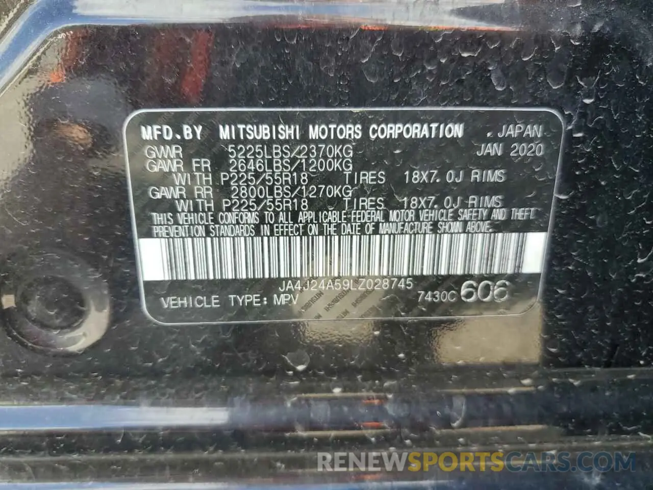 14 Photograph of a damaged car JA4J24A59LZ028745 MITSUBISHI OUTLANDER 2020