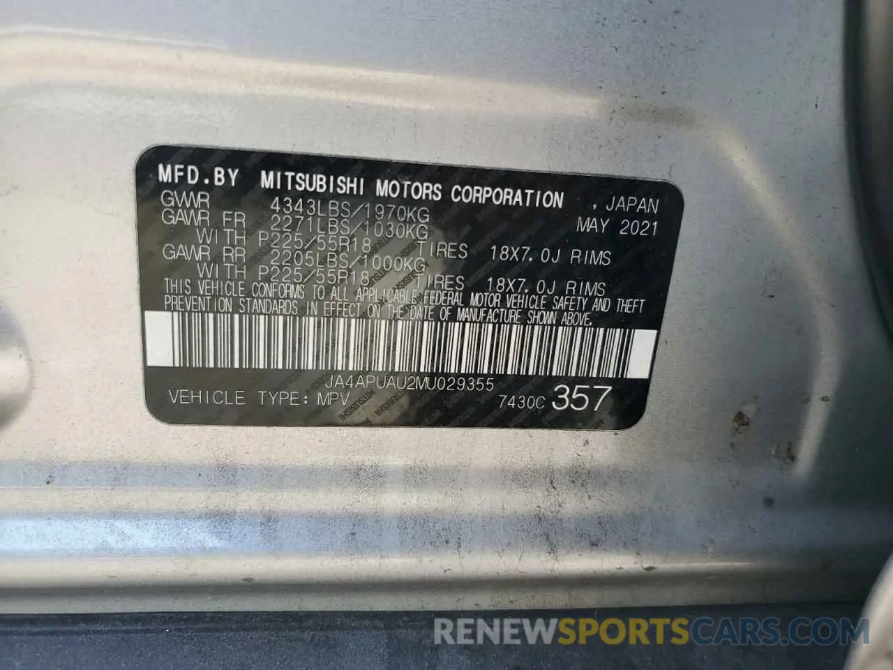 14 Photograph of a damaged car JA4APUAU2MU029355 MITSUBISHI OUTLANDER 2021