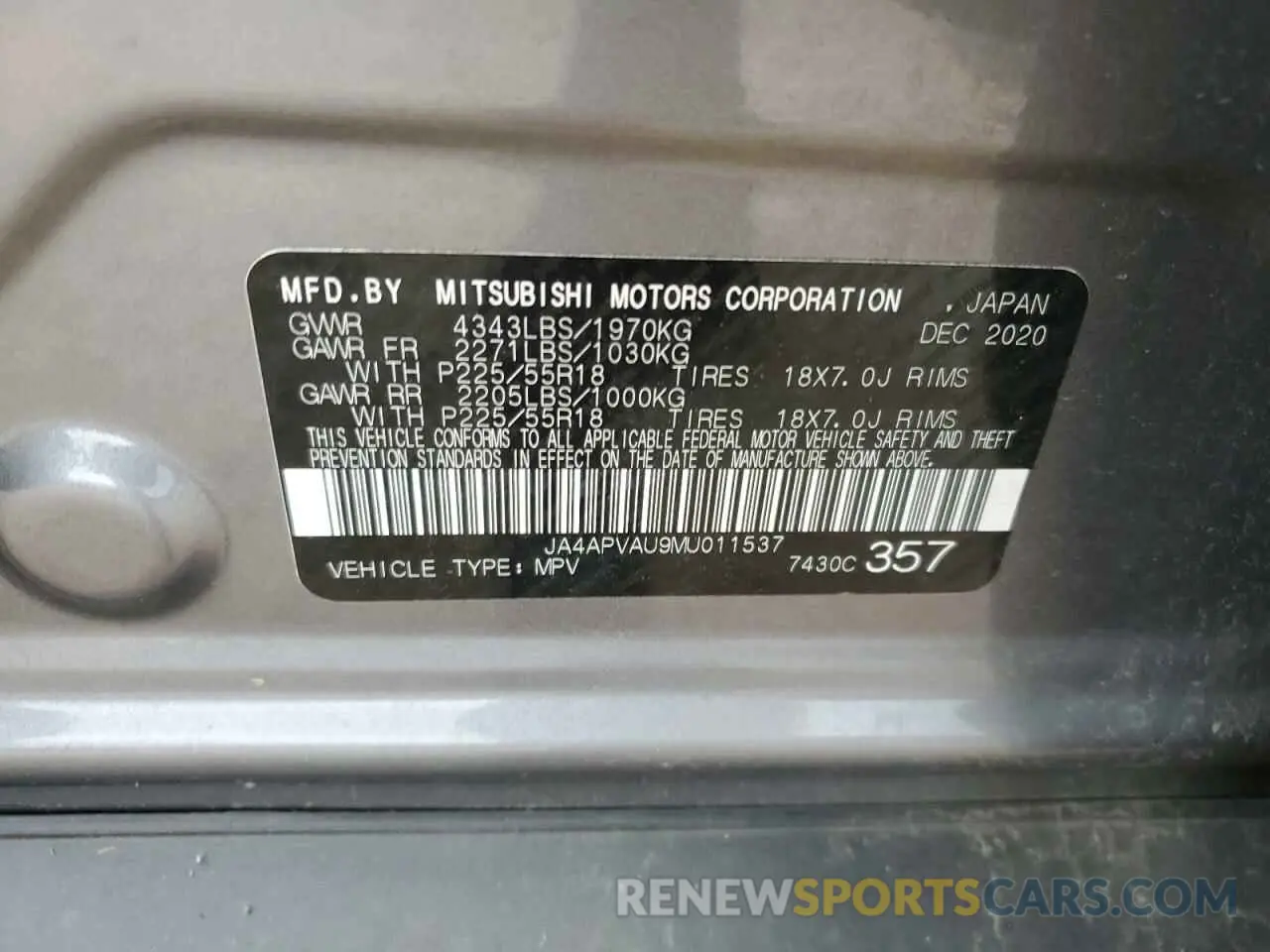 13 Photograph of a damaged car JA4APVAU9MU011537 MITSUBISHI OUTLANDER 2021