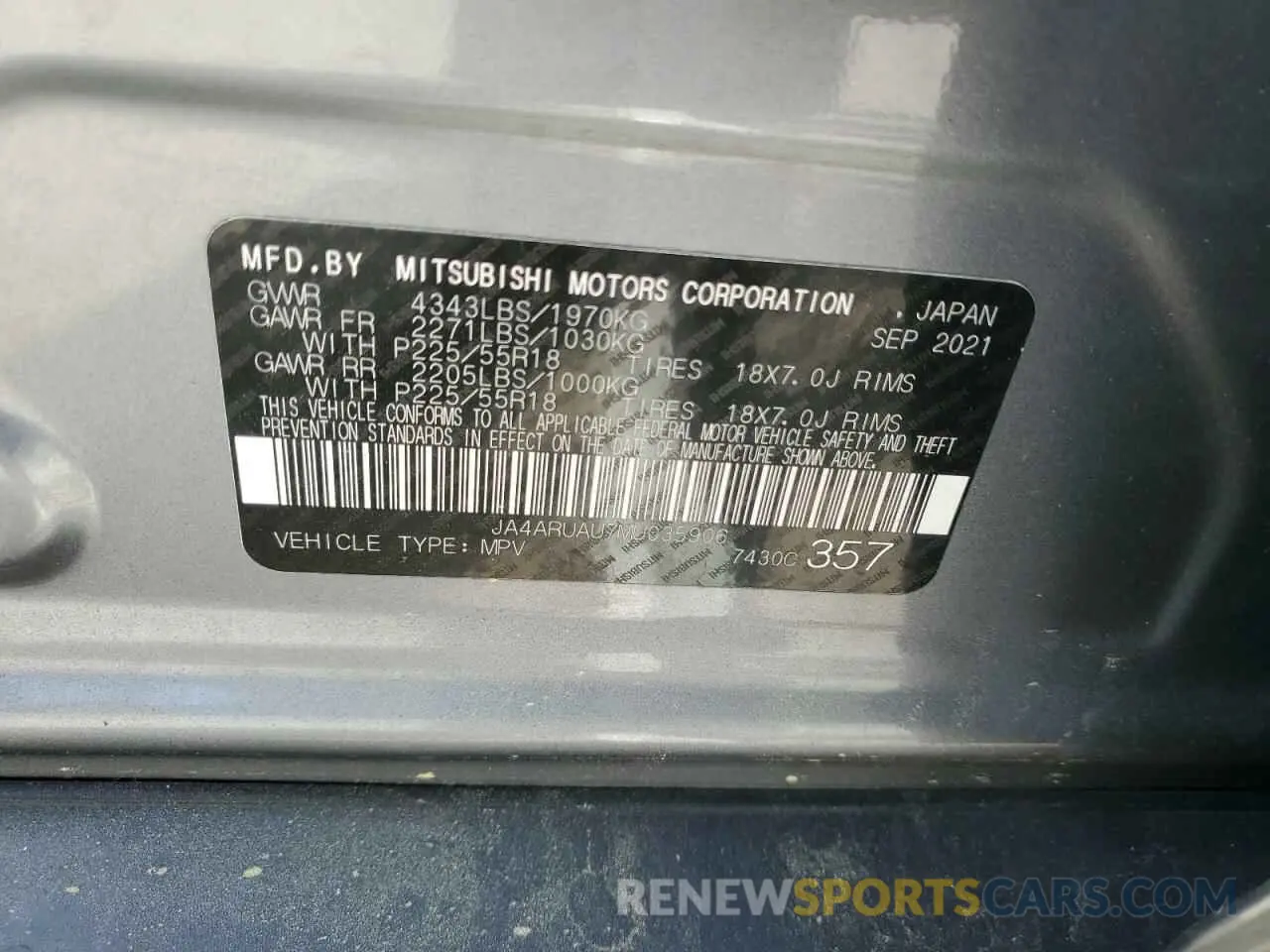13 Photograph of a damaged car JA4ARUAU7MU035906 MITSUBISHI OUTLANDER 2021
