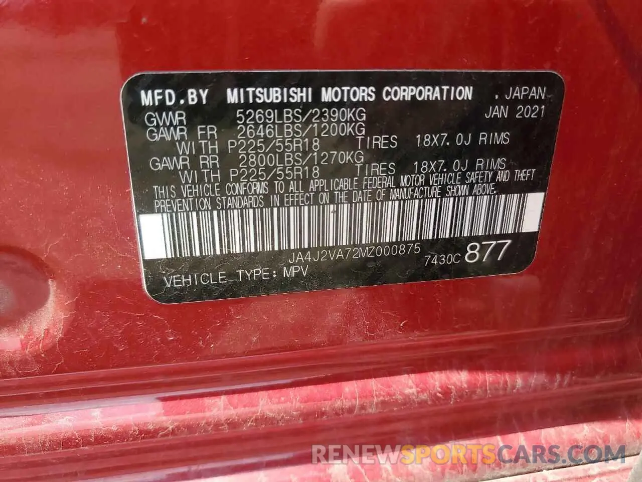 13 Photograph of a damaged car JA4J2VA72MZ000875 MITSUBISHI OUTLANDER 2021
