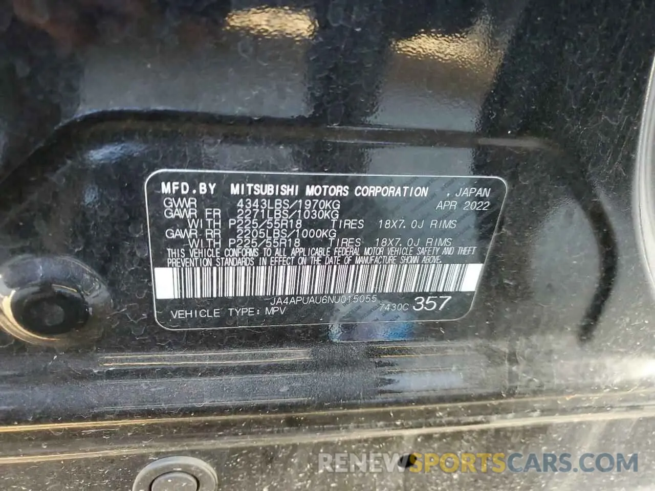16 Photograph of a damaged car JA4APUAU6NU015055 MITSUBISHI OUTLANDER 2022