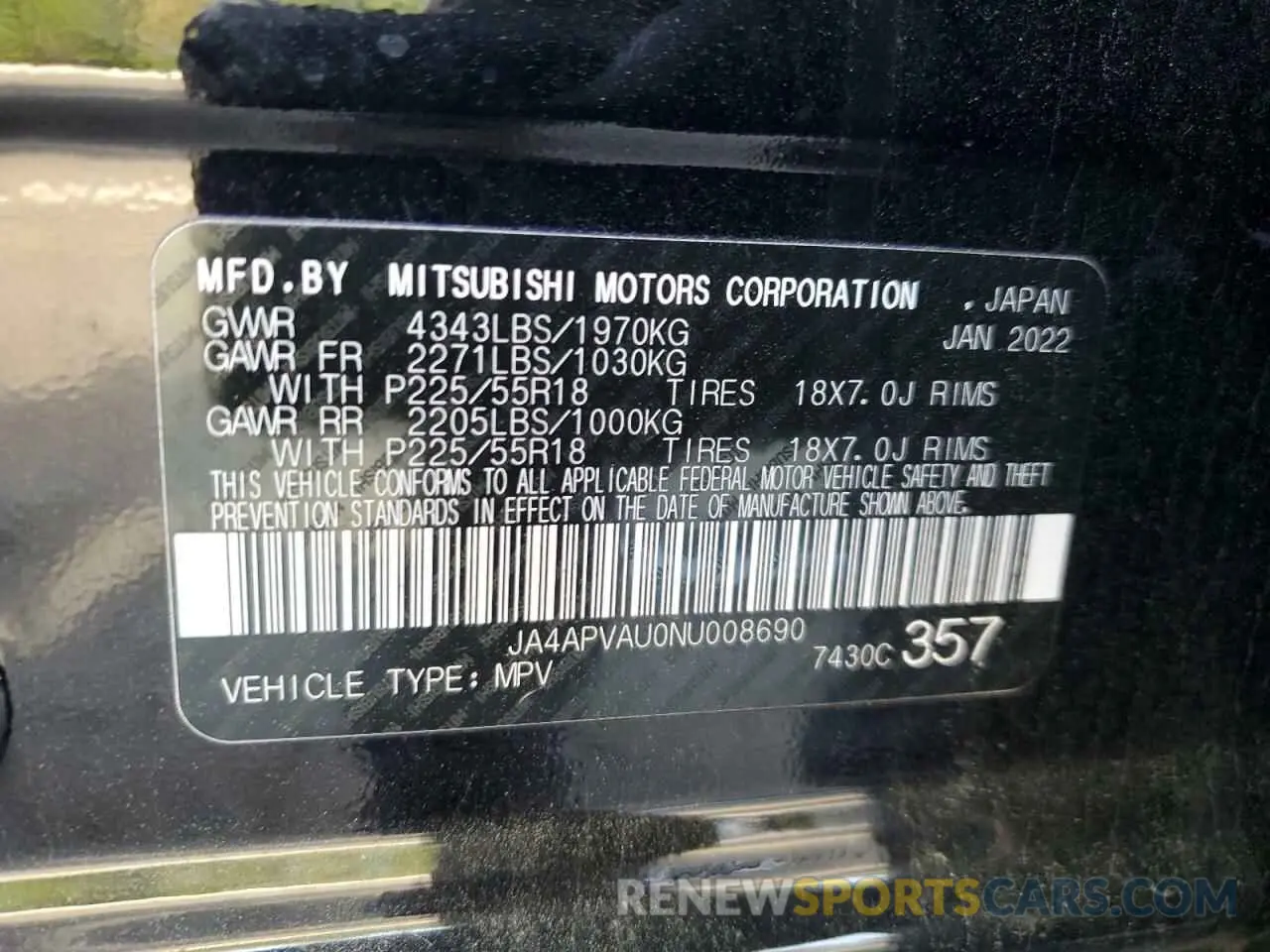 14 Photograph of a damaged car JA4APVAU0NU008690 MITSUBISHI OUTLANDER 2022