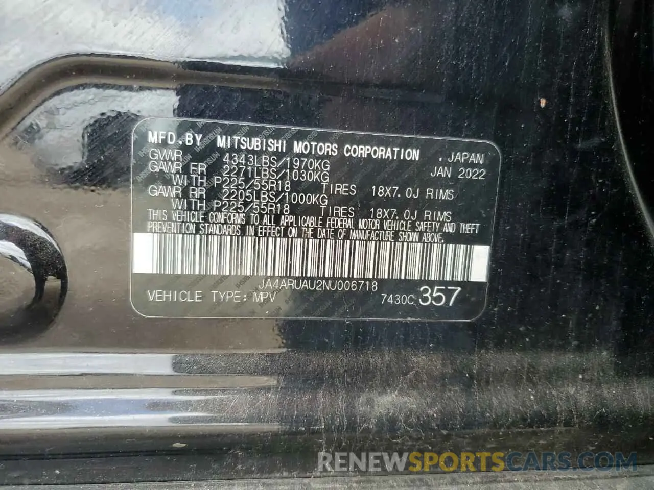 13 Photograph of a damaged car JA4ARUAU2NU006718 MITSUBISHI OUTLANDER 2022