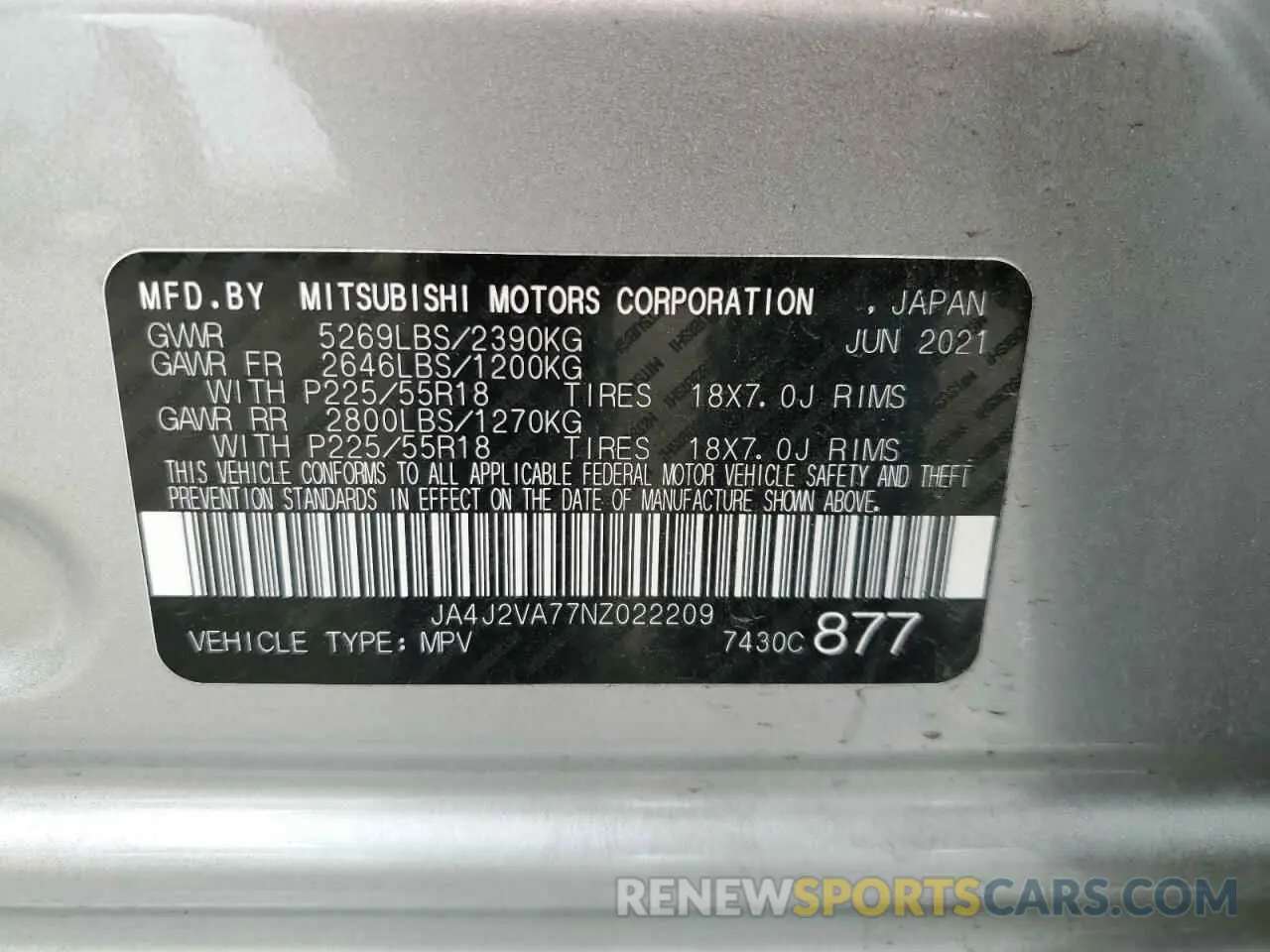 13 Photograph of a damaged car JA4J2VA77NZ022209 MITSUBISHI OUTLANDER 2022