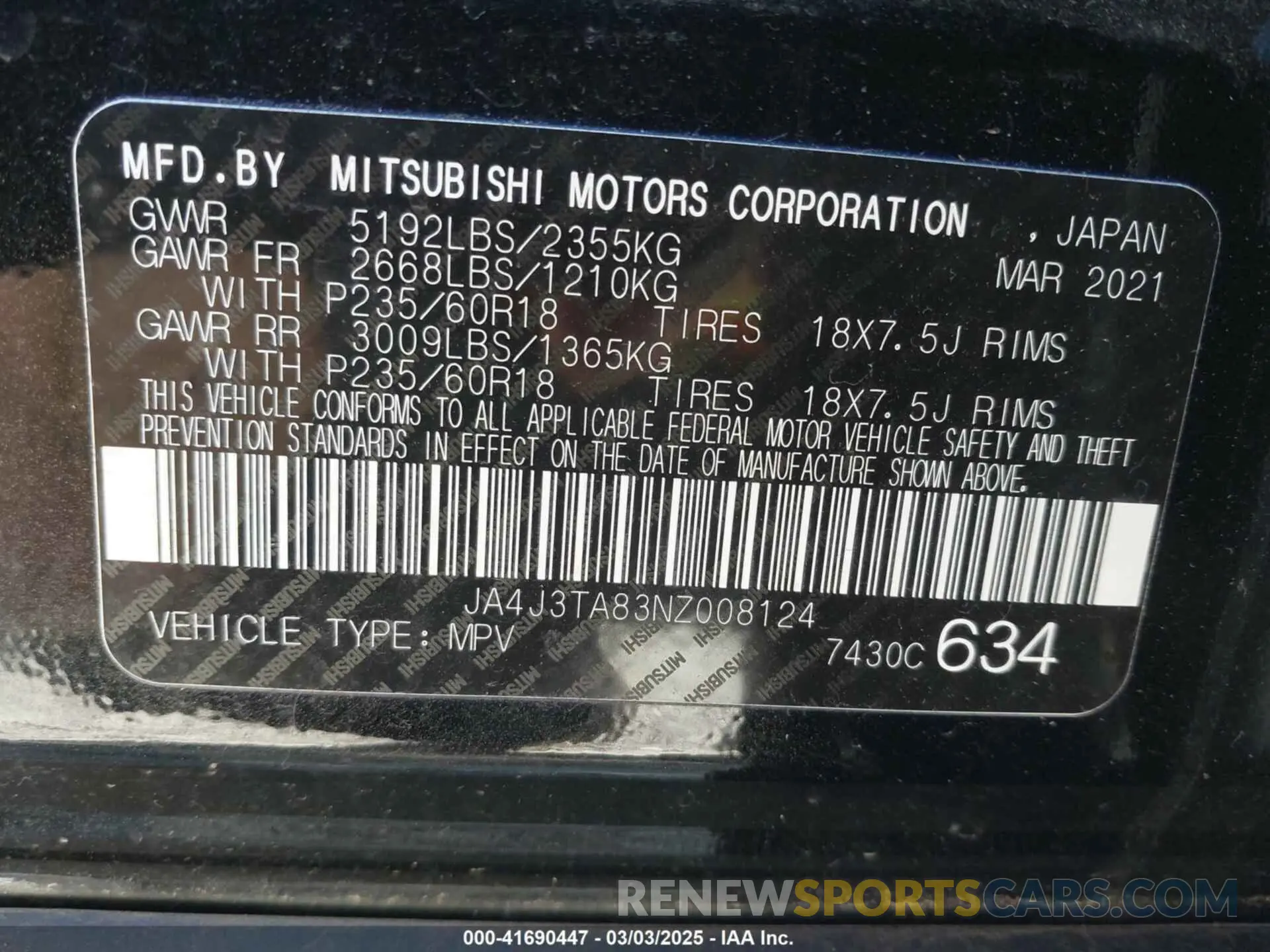 9 Photograph of a damaged car JA4J3TA83NZ008124 MITSUBISHI OUTLANDER 2022