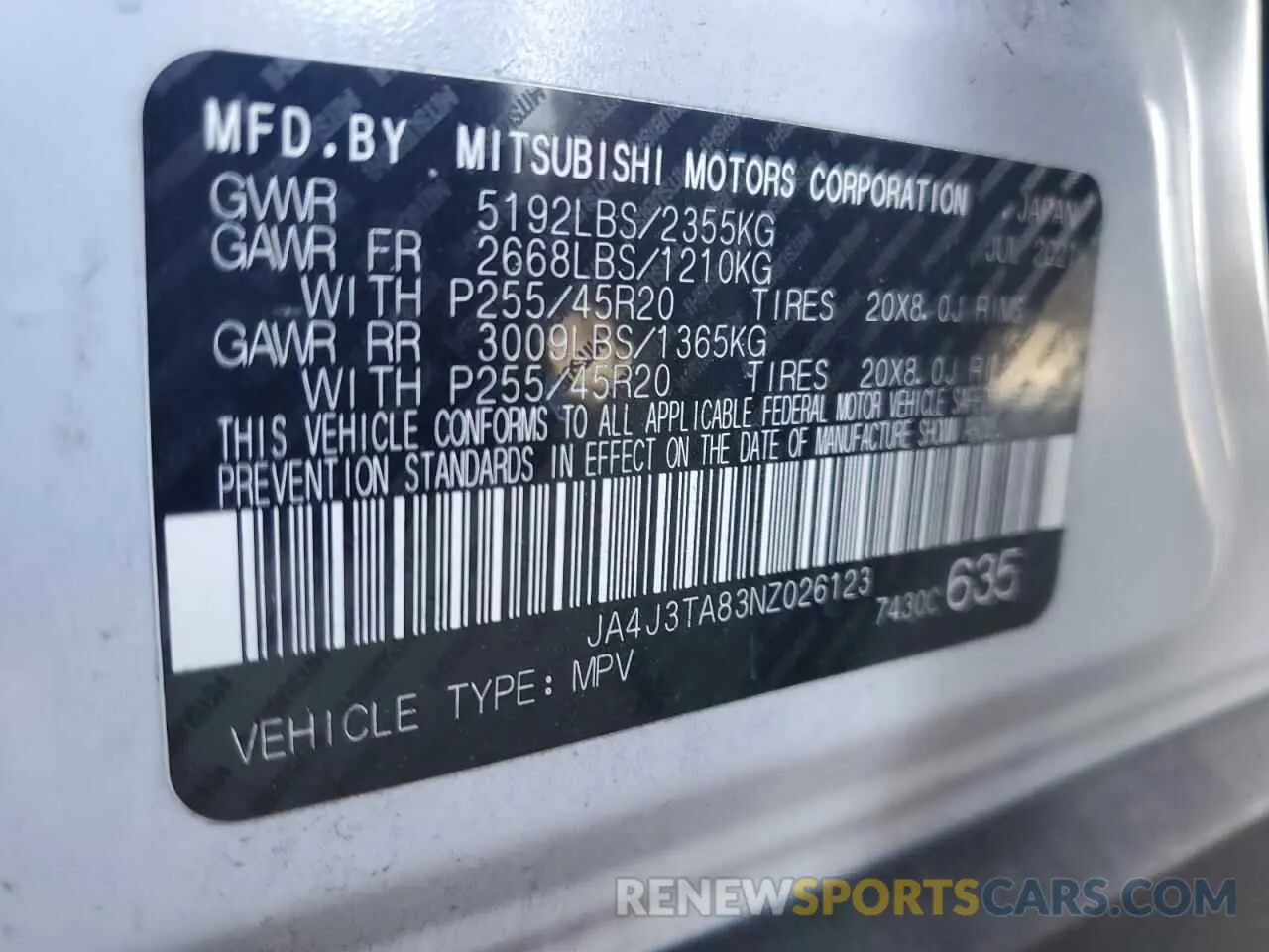 14 Photograph of a damaged car JA4J3TA83NZ026123 MITSUBISHI OUTLANDER 2022