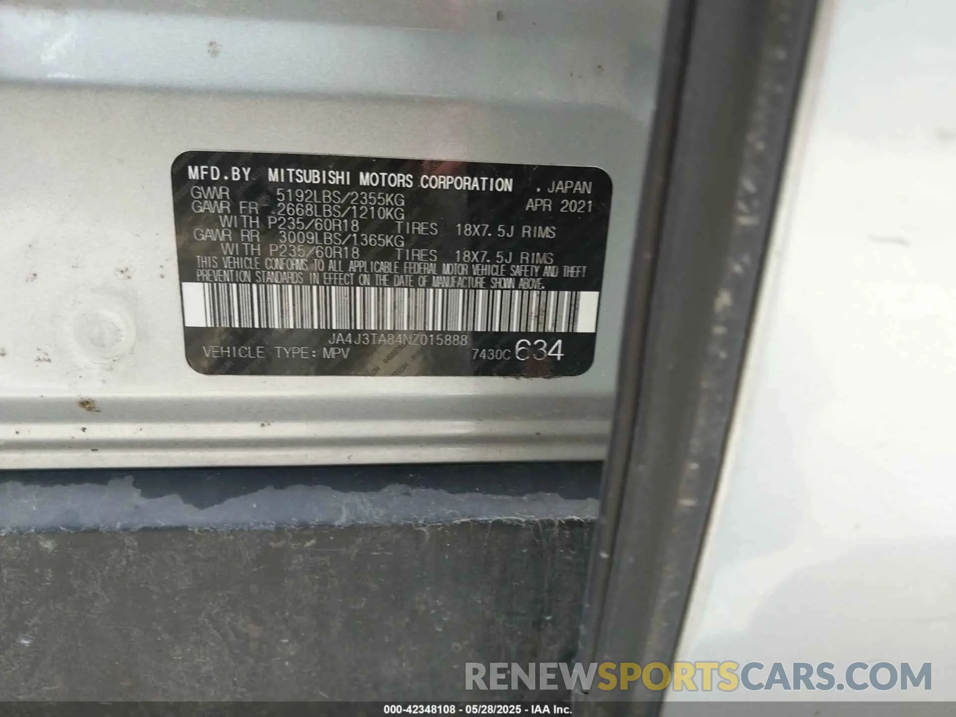 9 Photograph of a damaged car JA4J3TA84NZ015888 MITSUBISHI OUTLANDER 2022