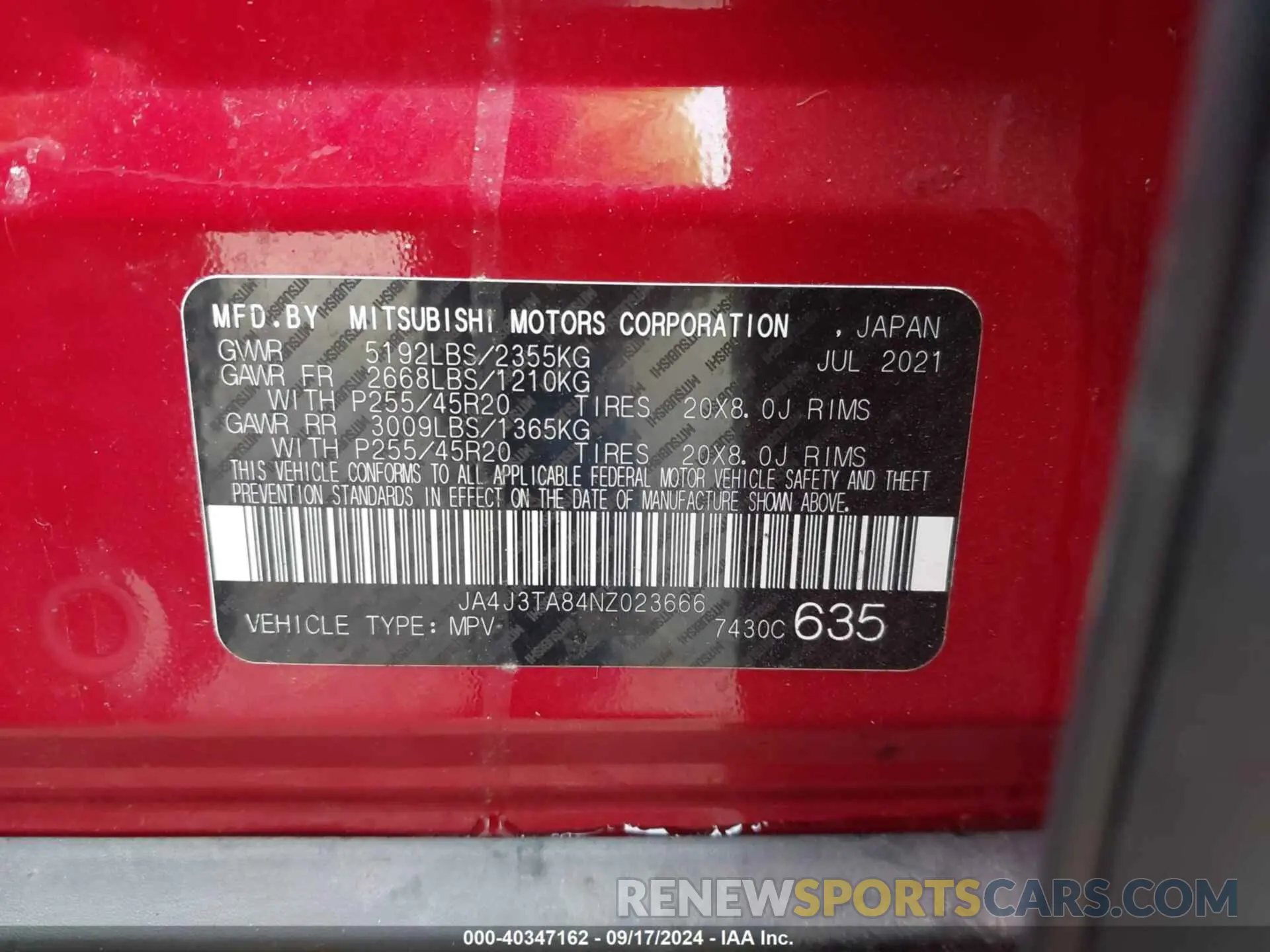9 Photograph of a damaged car JA4J3TA84NZ023666 MITSUBISHI OUTLANDER 2022