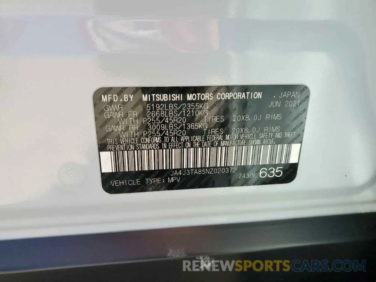 14 Photograph of a damaged car JA4J3TA85NZ020372 MITSUBISHI OUTLANDER 2022