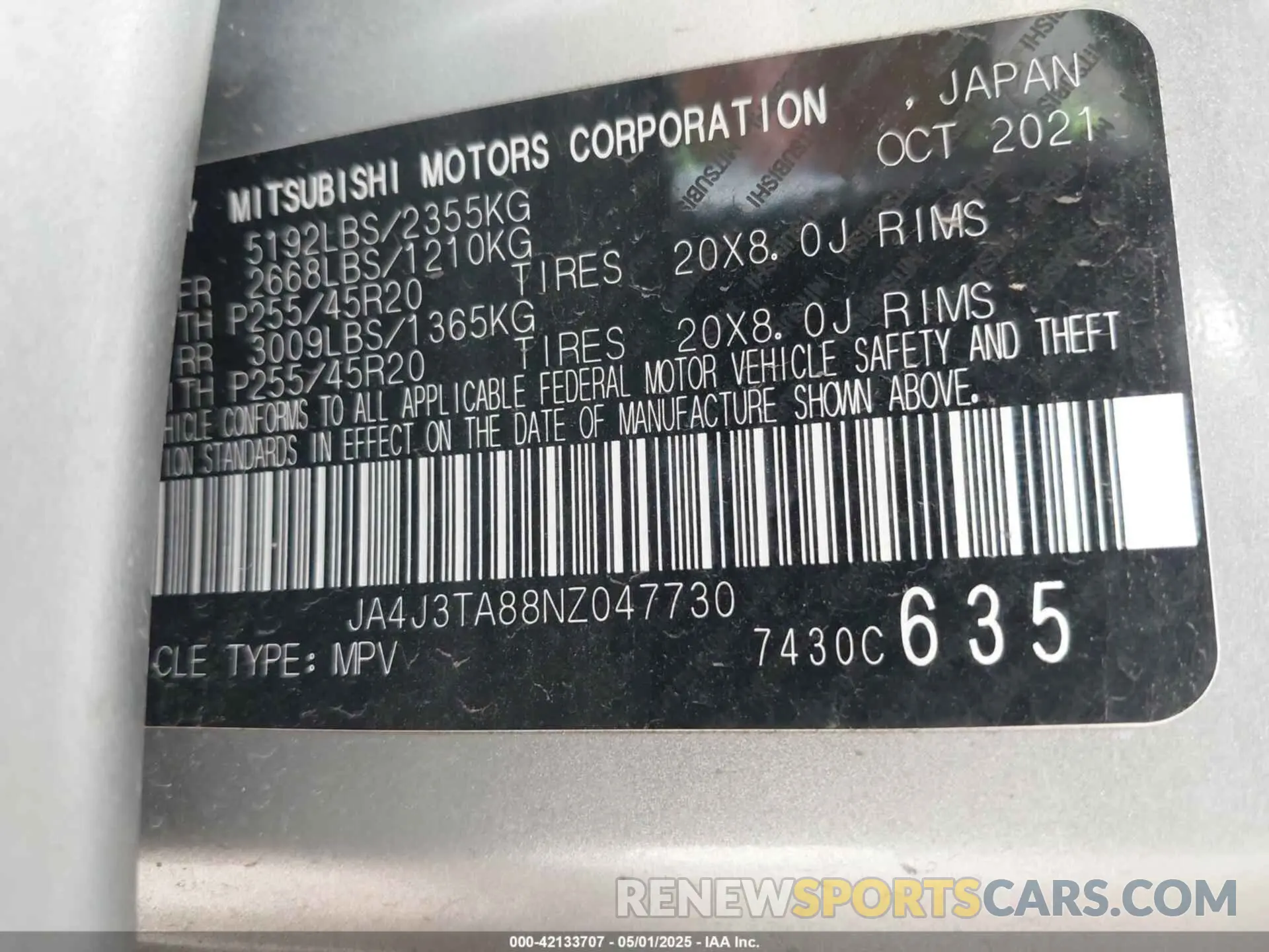 9 Photograph of a damaged car JA4J3TA88NZ047730 MITSUBISHI OUTLANDER 2022
