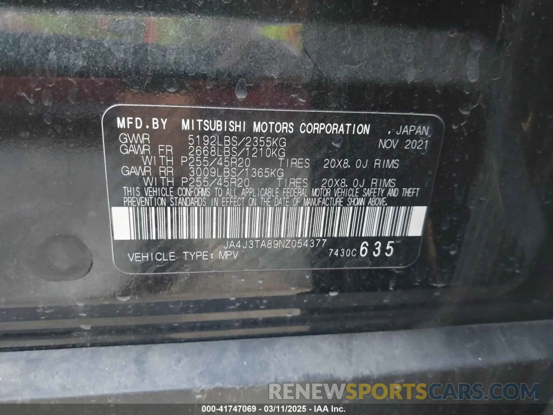 9 Photograph of a damaged car JA4J3TA89NZ054377 MITSUBISHI OUTLANDER 2022