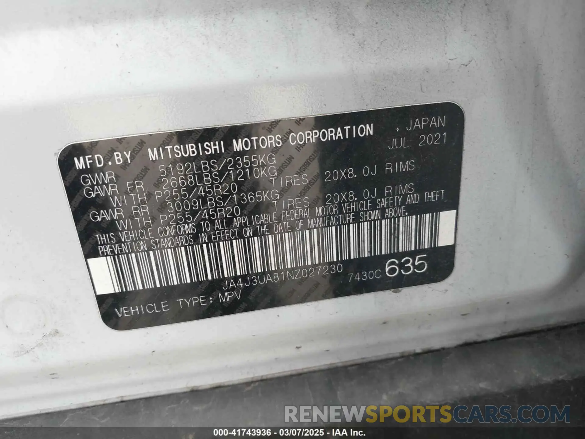 9 Photograph of a damaged car JA4J3UA81NZ027230 MITSUBISHI OUTLANDER 2022