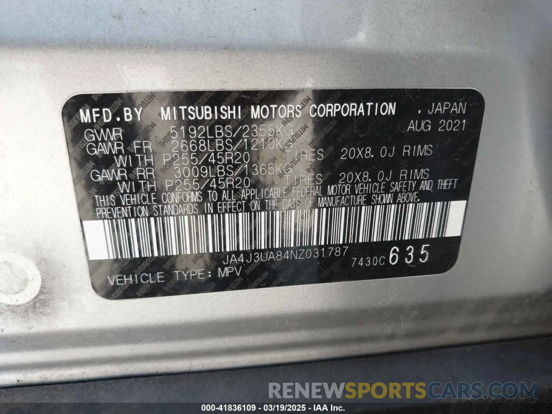 9 Photograph of a damaged car JA4J3UA84NZ031787 MITSUBISHI OUTLANDER 2022