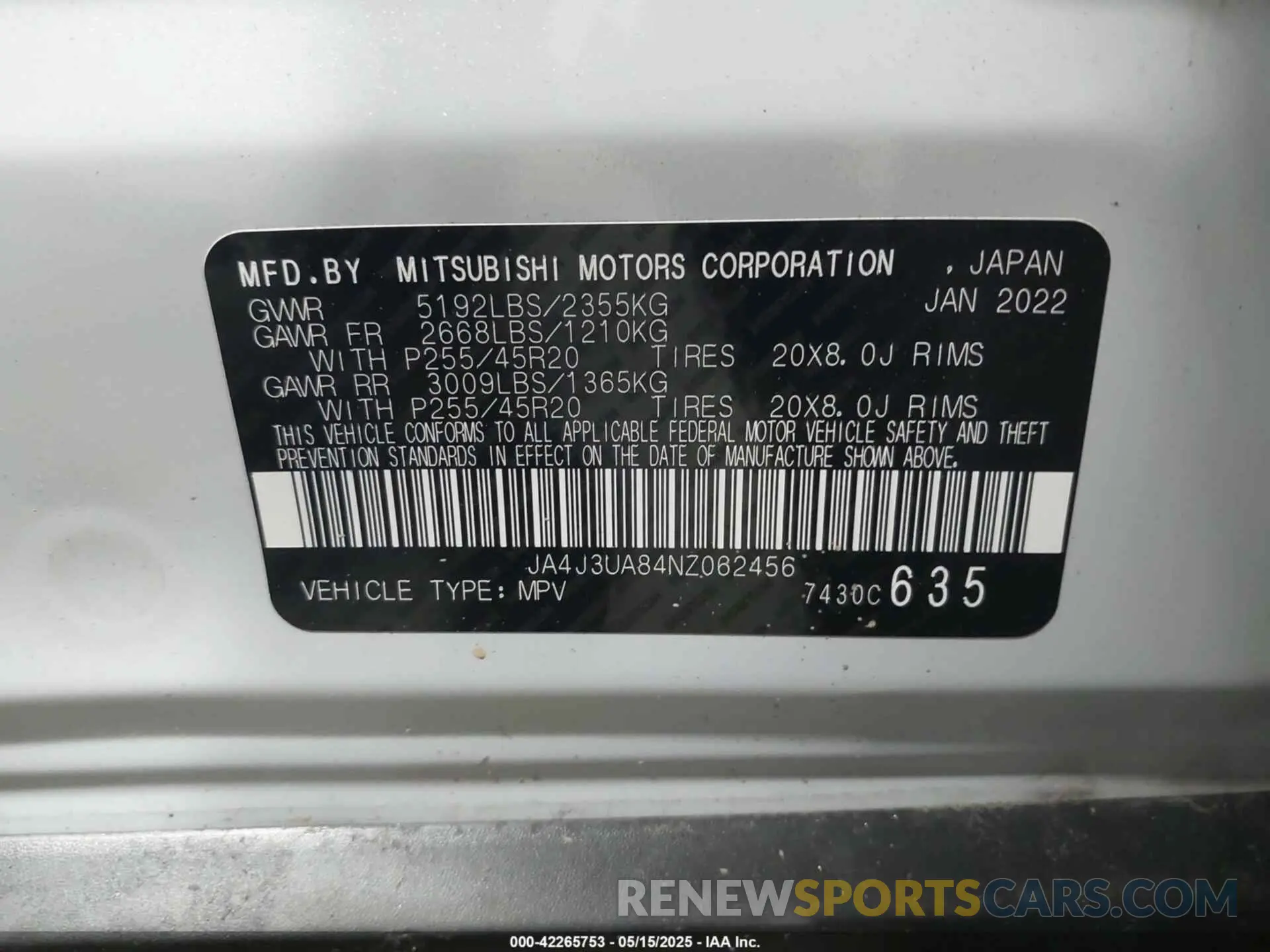 9 Photograph of a damaged car JA4J3UA84NZ062456 MITSUBISHI OUTLANDER 2022