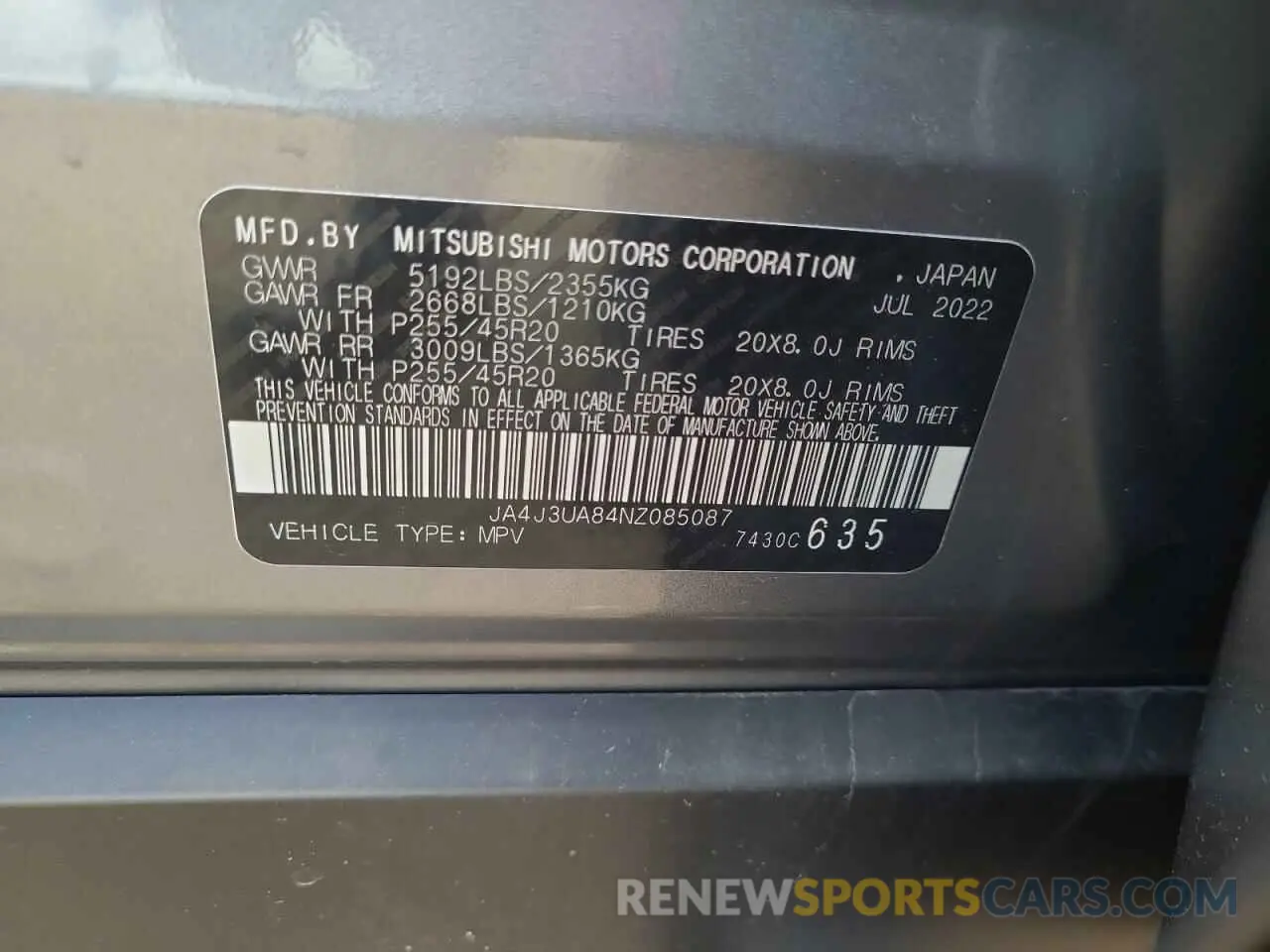 13 Photograph of a damaged car JA4J3UA84NZ085087 MITSUBISHI OUTLANDER 2022