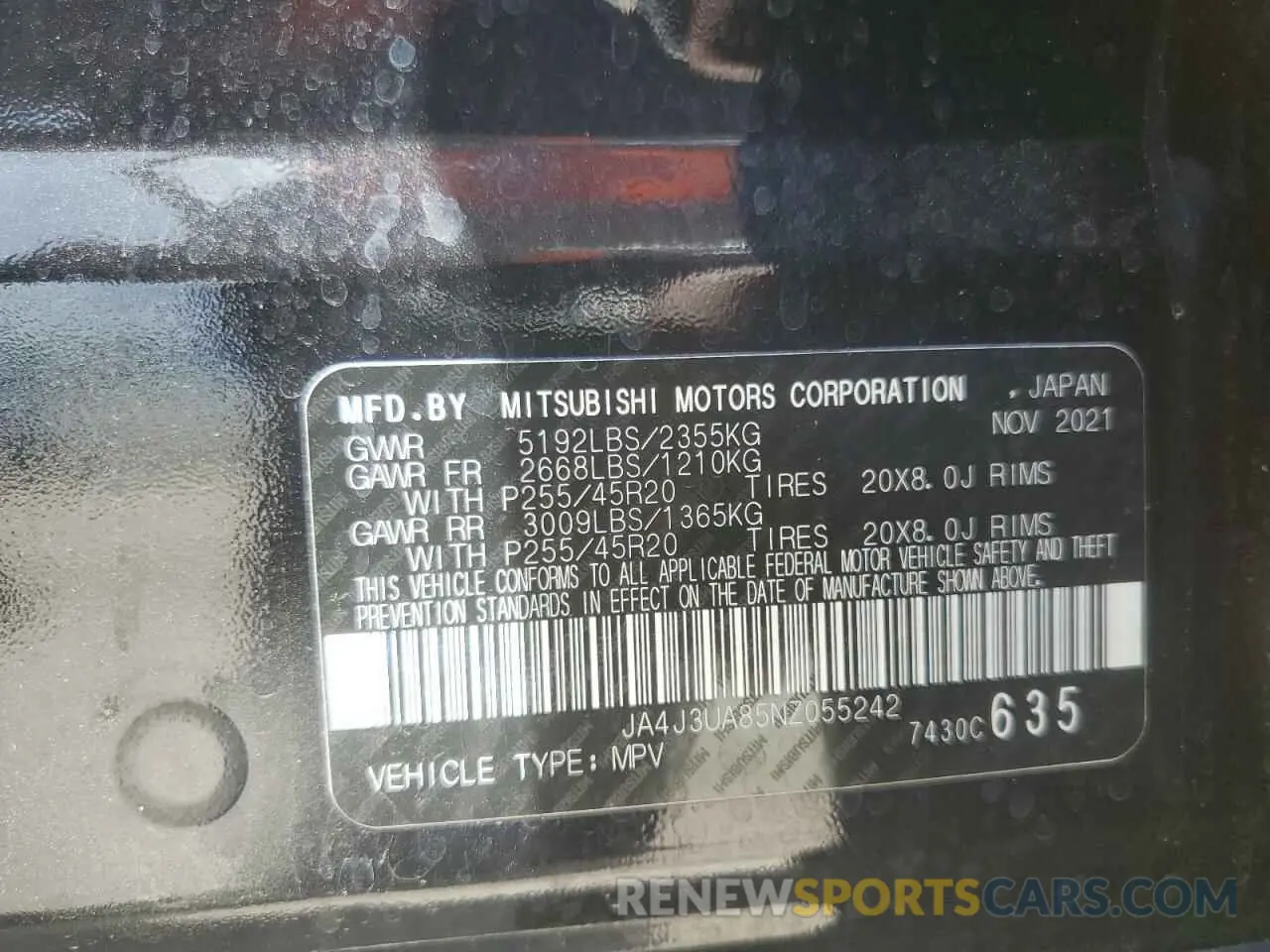 13 Photograph of a damaged car JA4J3UA85NZ055242 MITSUBISHI OUTLANDER 2022