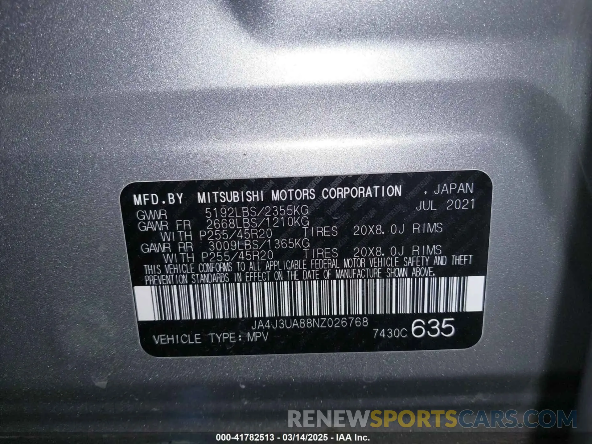 9 Photograph of a damaged car JA4J3UA88NZ026768 MITSUBISHI OUTLANDER 2022