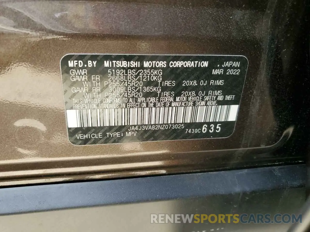 13 Photograph of a damaged car JA4J3VA82NZ073025 MITSUBISHI OUTLANDER 2022