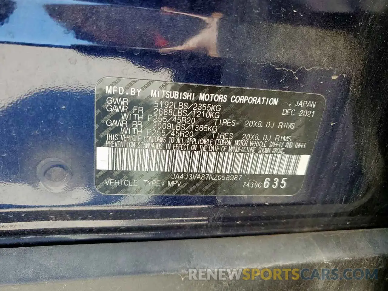 13 Photograph of a damaged car JA4J3VA87NZ058987 MITSUBISHI OUTLANDER 2022