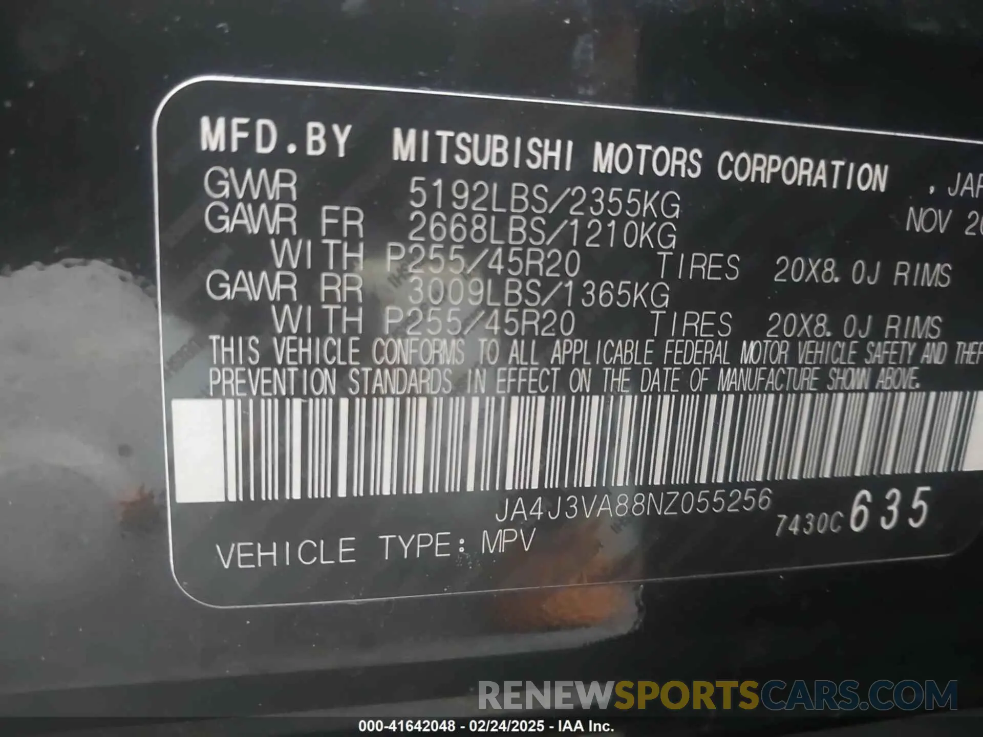 9 Photograph of a damaged car JA4J3VA88NZ055256 MITSUBISHI OUTLANDER 2022