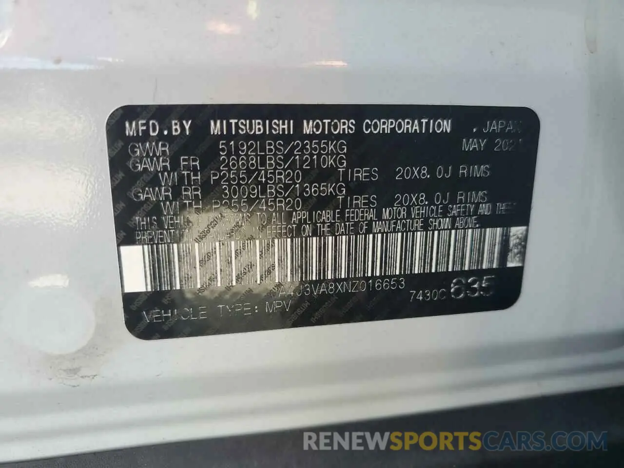 13 Photograph of a damaged car JA4J3VA8XNZ016653 MITSUBISHI OUTLANDER 2022