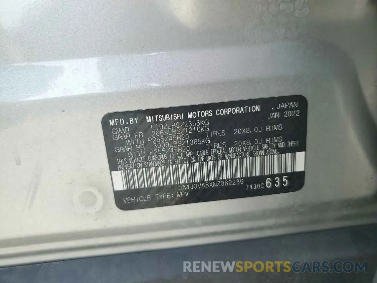 14 Photograph of a damaged car JA4J3VA8XNZ062239 MITSUBISHI OUTLANDER 2022