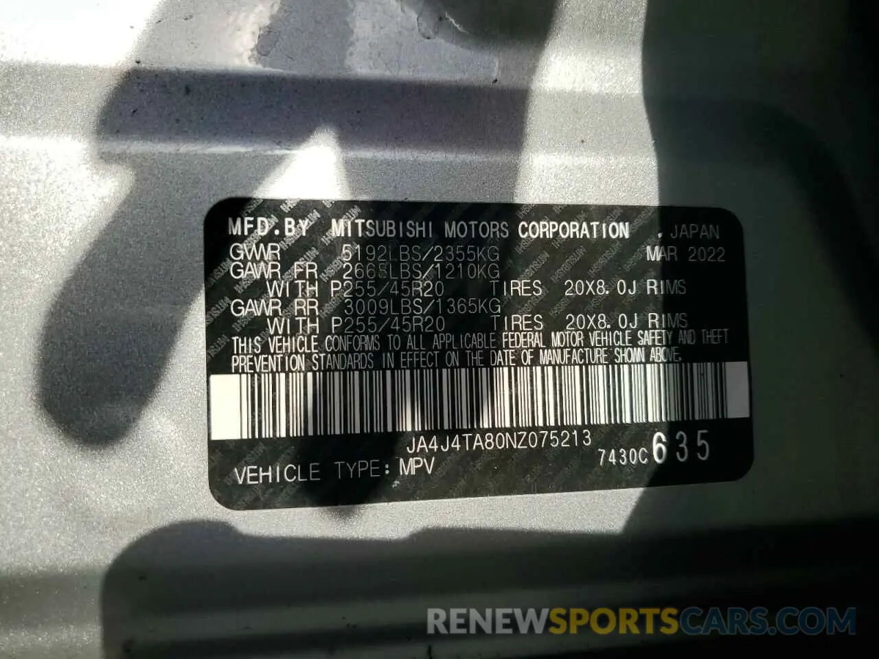 13 Photograph of a damaged car JA4J4TA80NZ075213 MITSUBISHI OUTLANDER 2022