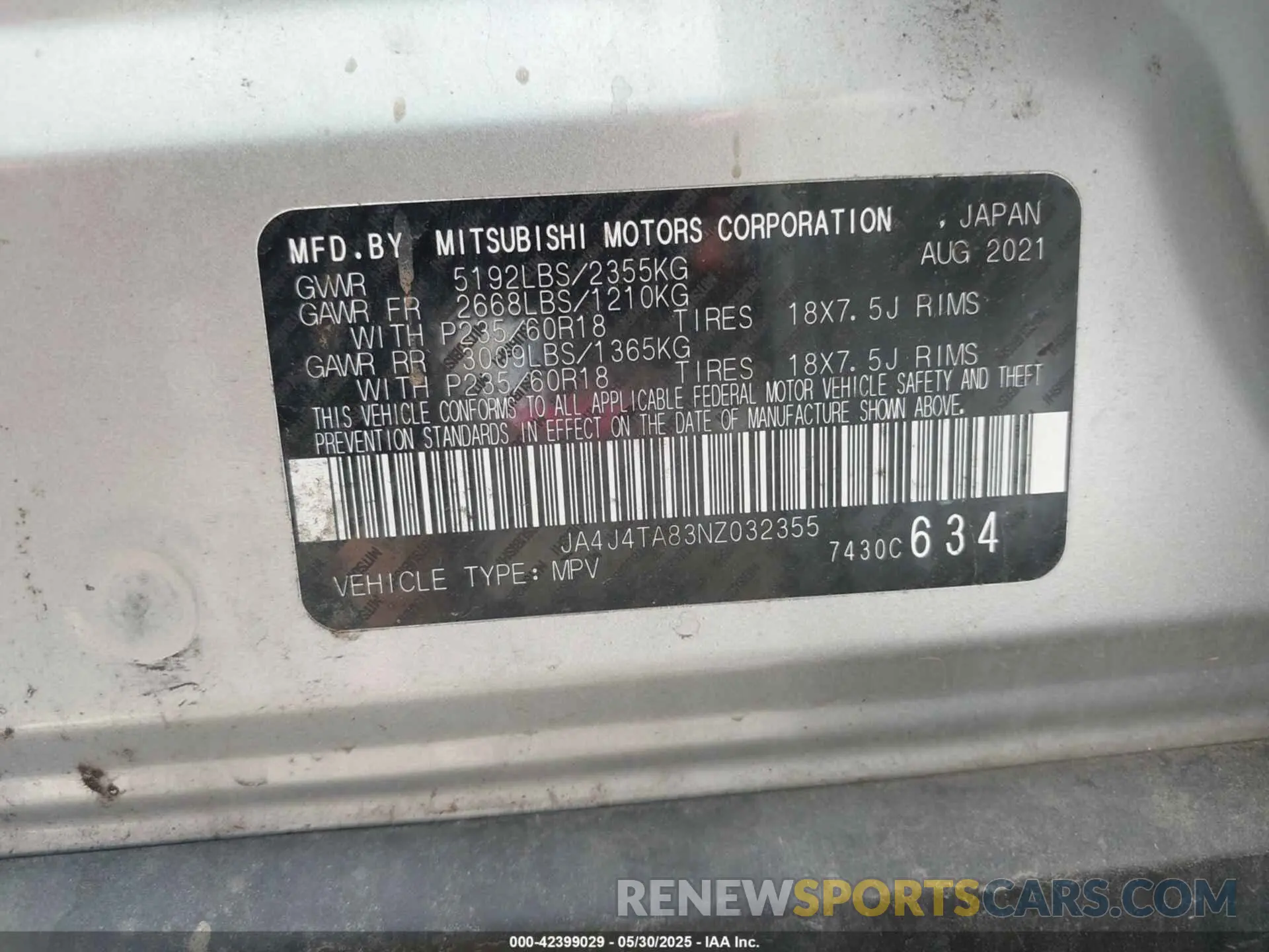 9 Photograph of a damaged car JA4J4TA83NZ032355 MITSUBISHI OUTLANDER 2022