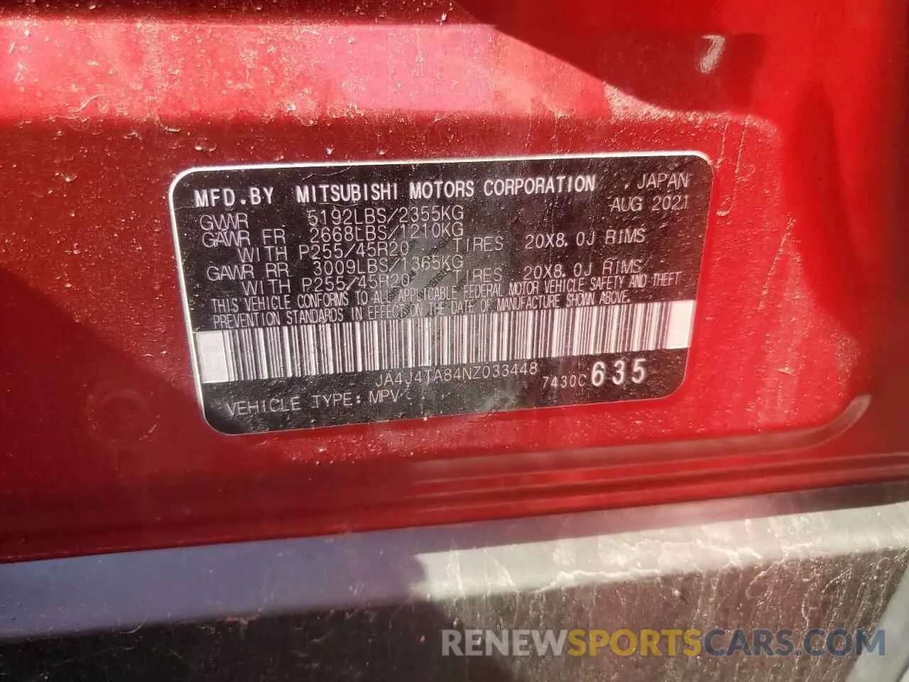 13 Photograph of a damaged car JA4J4TA84NZ033448 MITSUBISHI OUTLANDER 2022