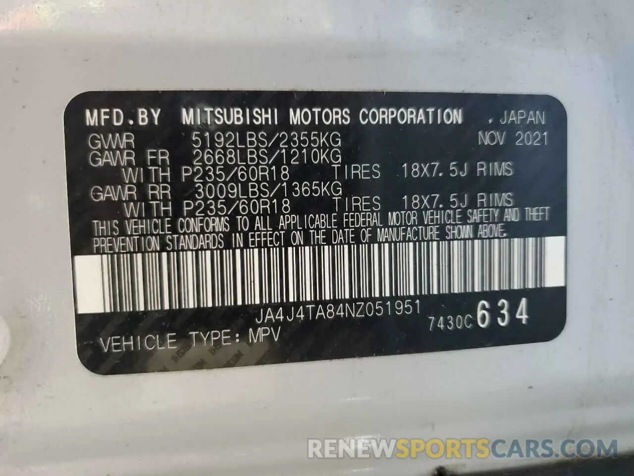 13 Photograph of a damaged car JA4J4TA84NZ051951 MITSUBISHI OUTLANDER 2022