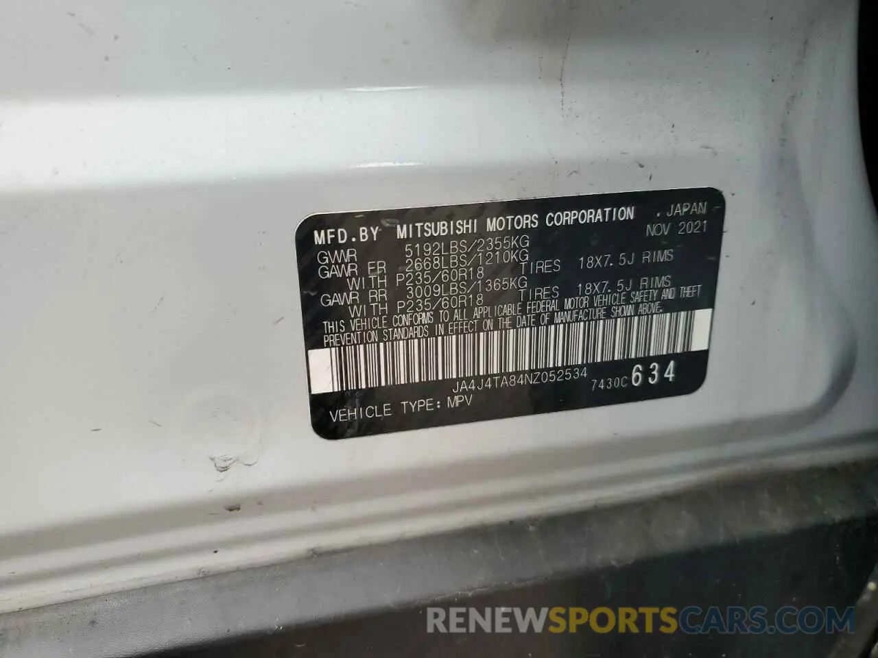 13 Photograph of a damaged car JA4J4TA84NZ052534 MITSUBISHI OUTLANDER 2022