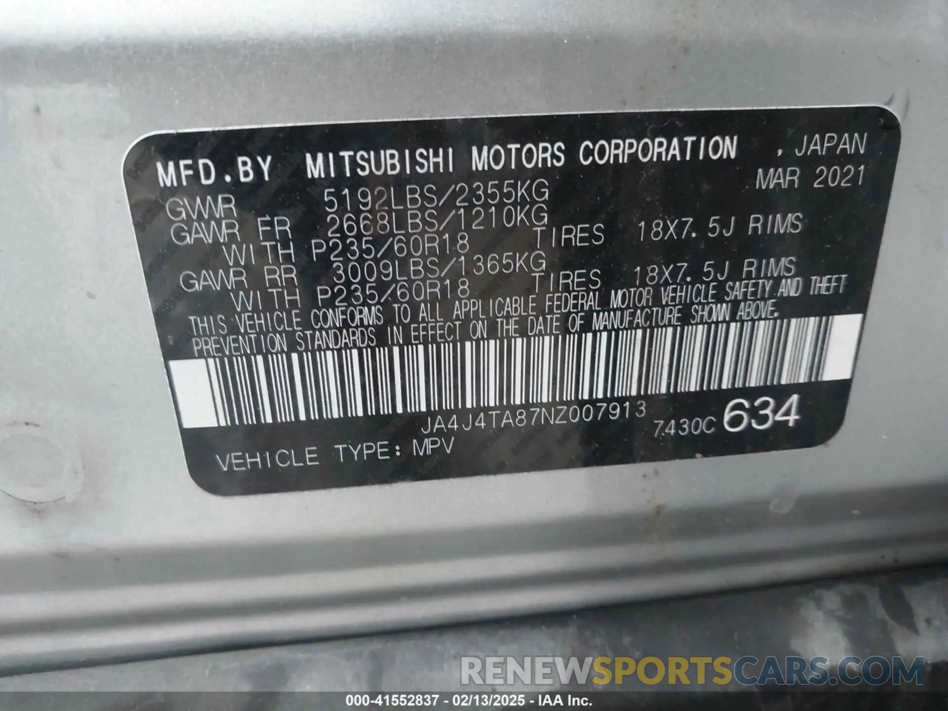 9 Photograph of a damaged car JA4J4TA87NZ007913 MITSUBISHI OUTLANDER 2022